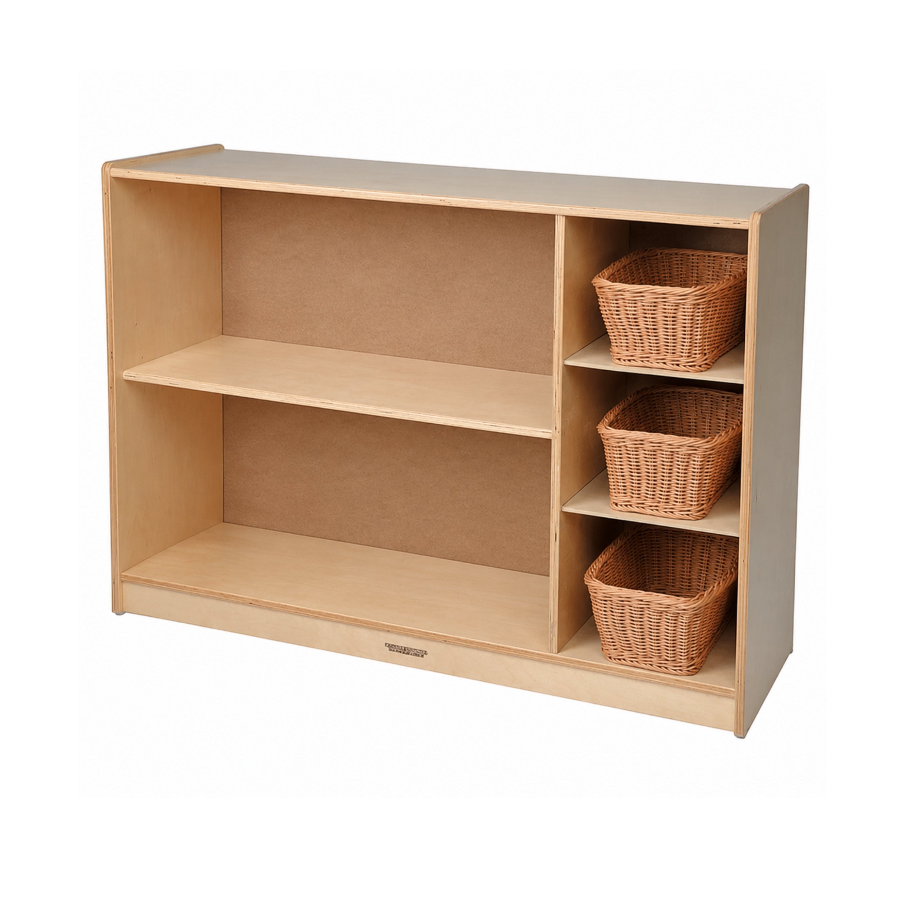 Multi-Level Birch Storage Shelves with Baskets | Durable & Eco-Friendly Classroom Organizer