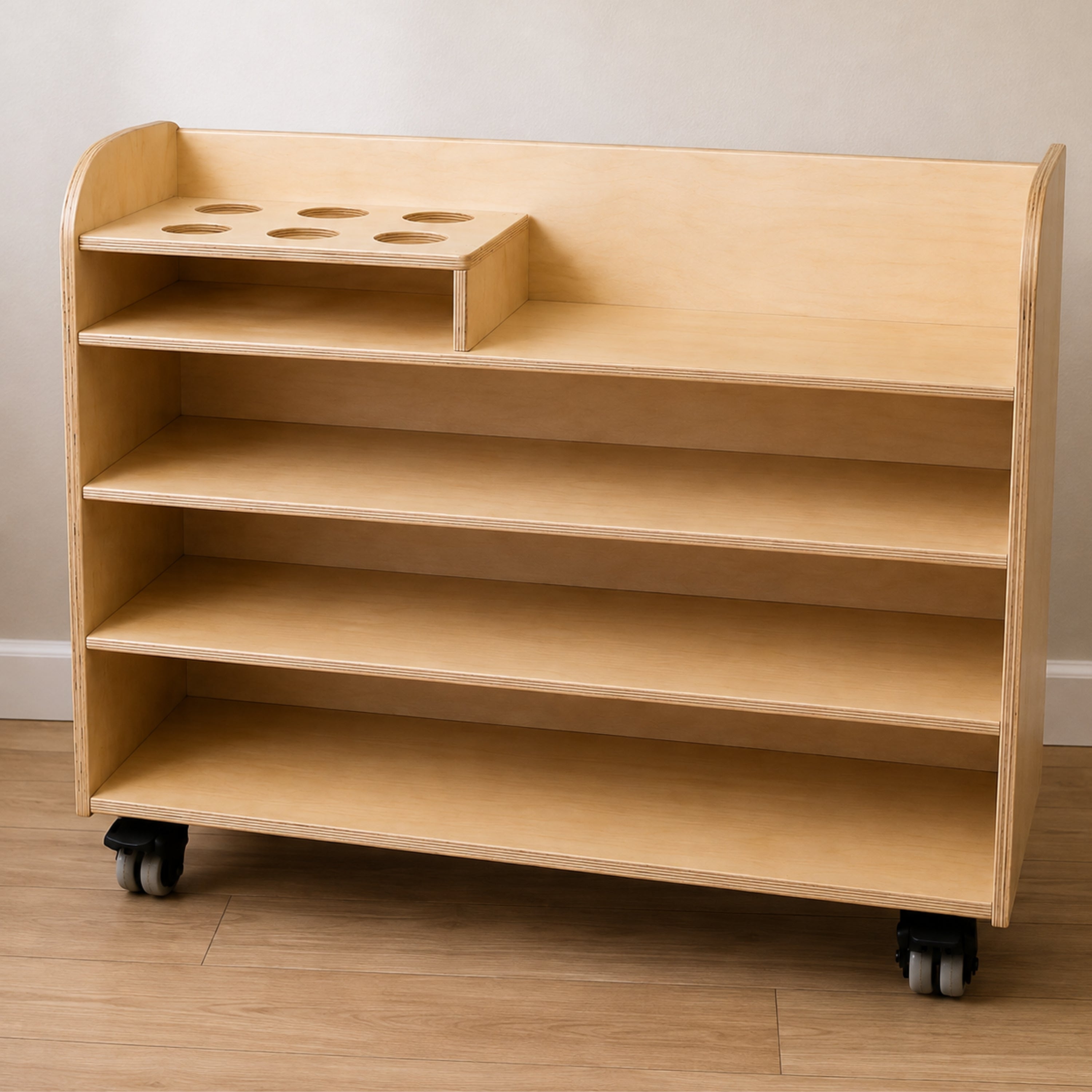 Double-Sided Mobile Art Storage Cart with 16 Woven Baskets