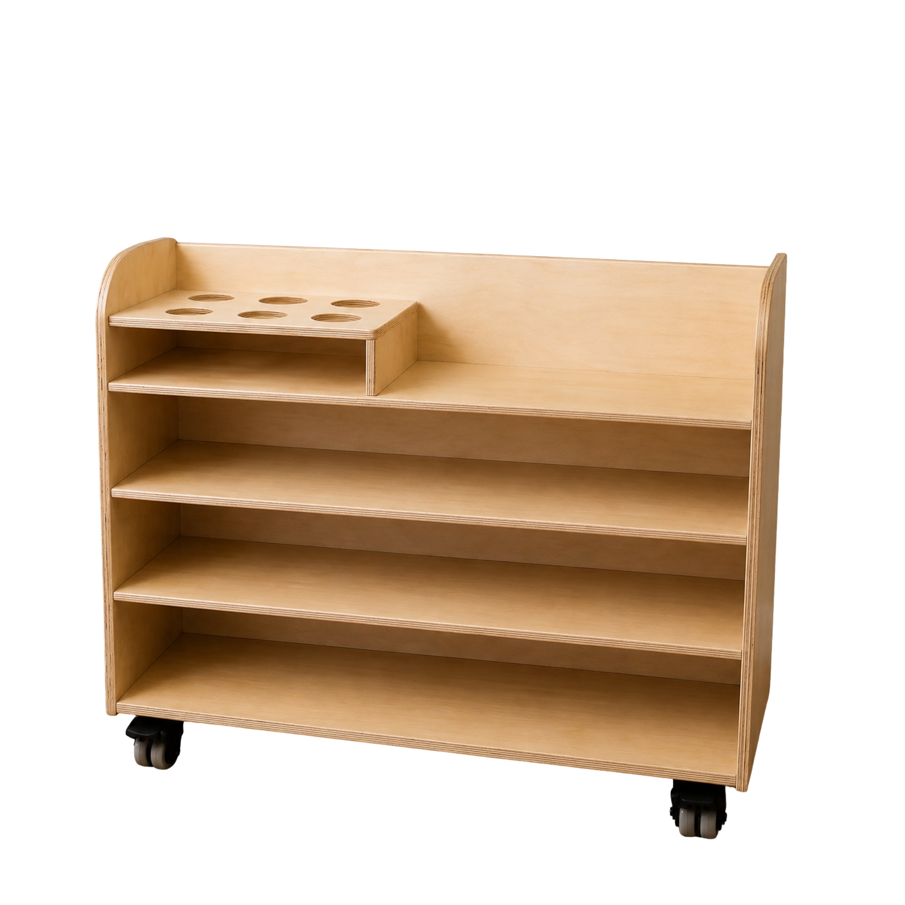 Double-Sided Mobile Art Storage Cart with 16 Woven Baskets