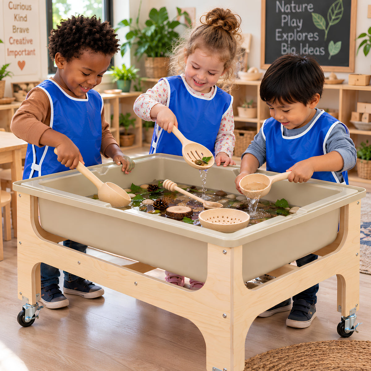 Toddler Sand & Water Sensory Table with Lid and Casters
