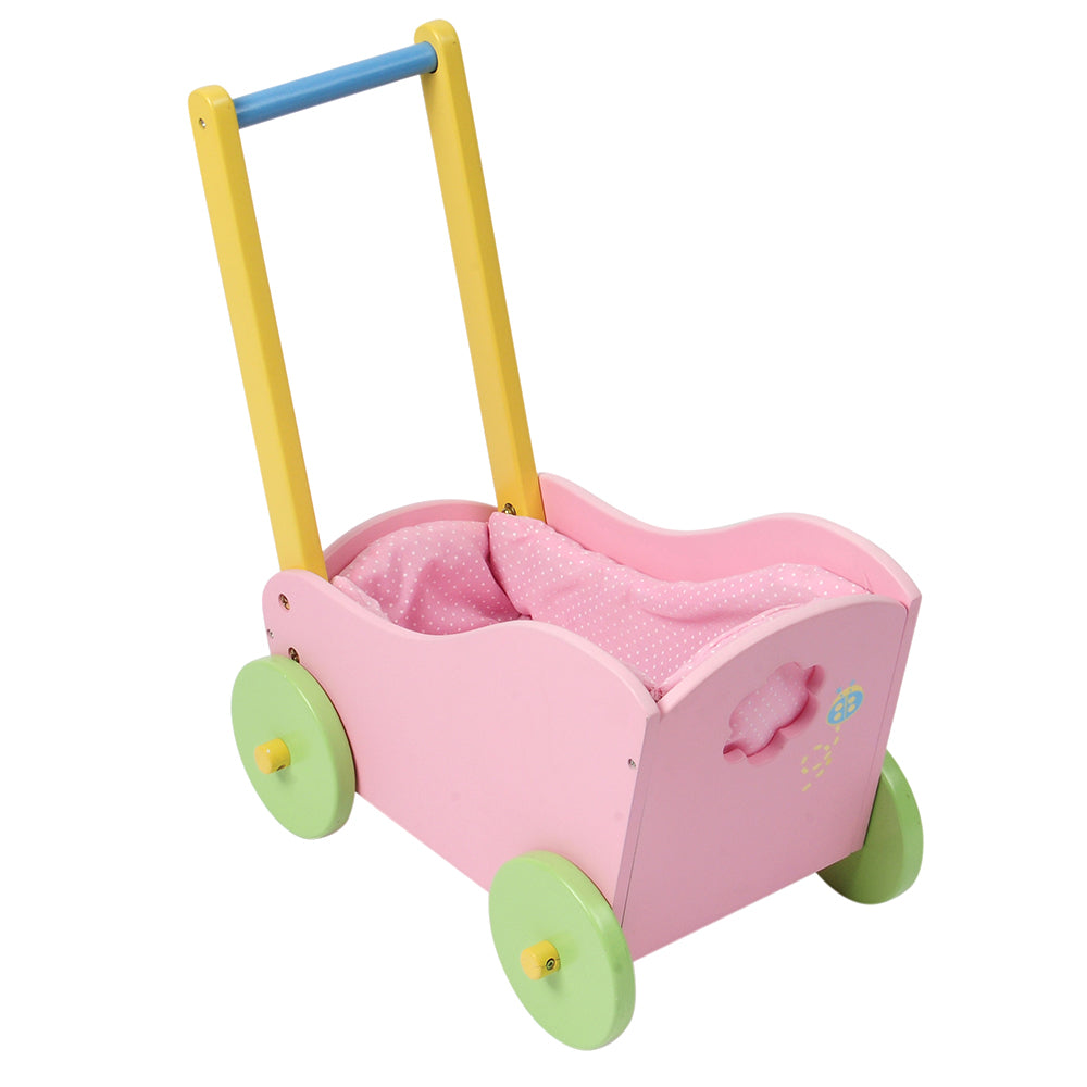 Wooden Baby Doll Carriage with Soft Cloth Lining