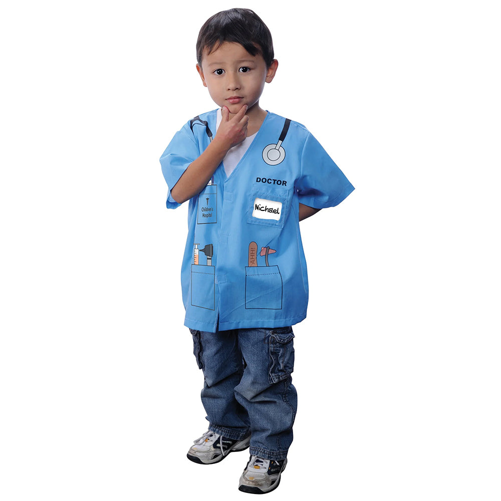 Preschool Doctor Role-Play Blue Shirt with Printed Medical Tools | Ages 3-6