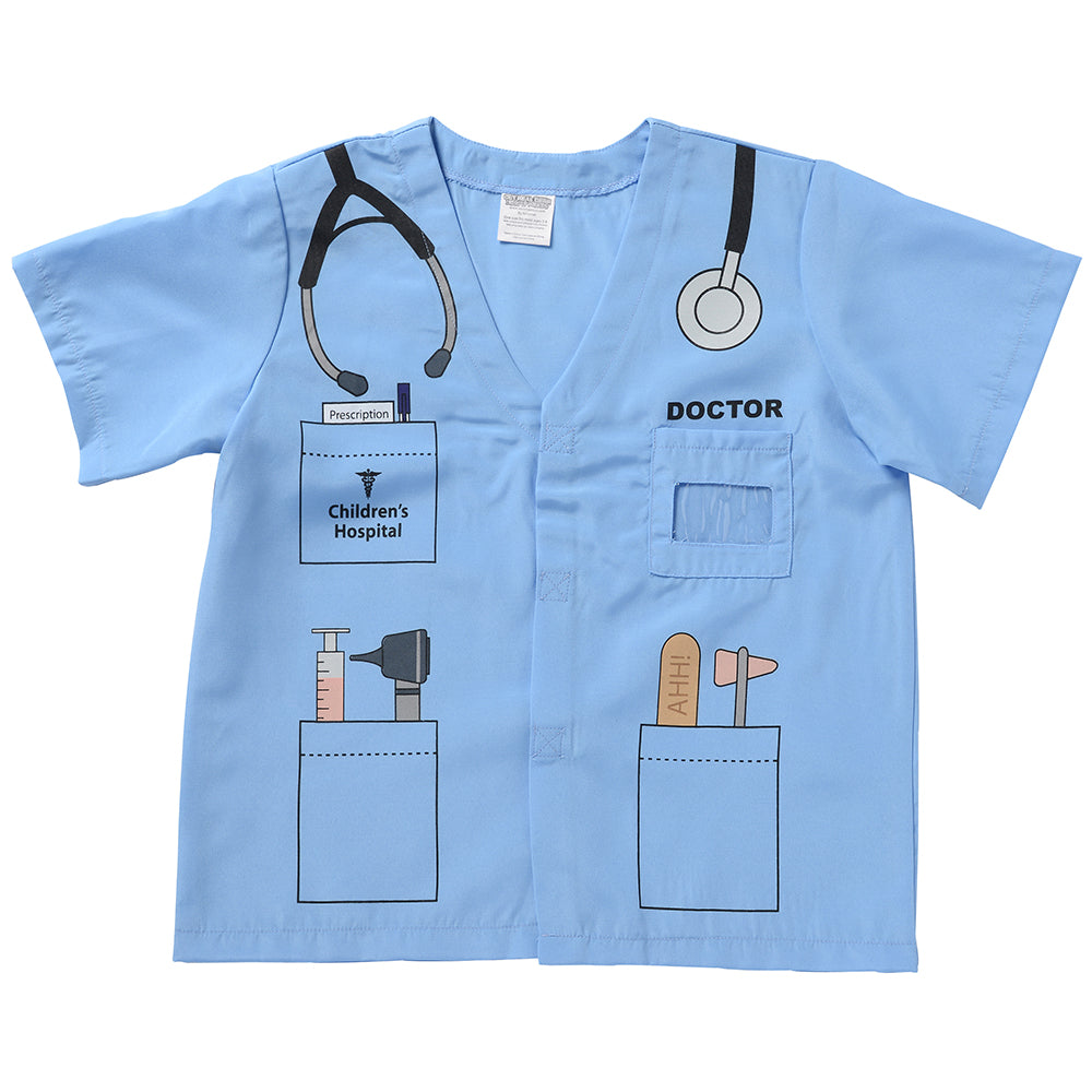 Toddler Doctor Role-Play Blue Shirt with Printed Medical Tools