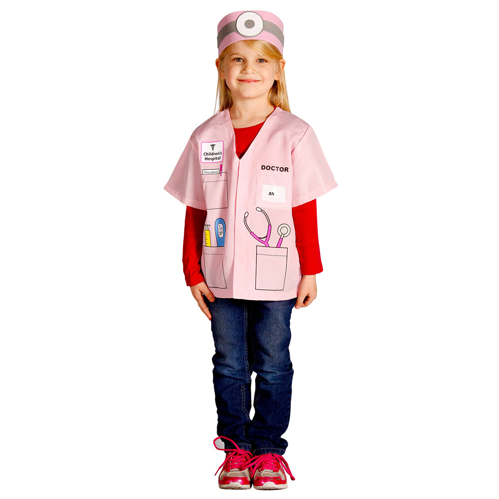 Preschool Doctor Role-Play Pink Shirt with Printed Medical Tools | Ages 3-6