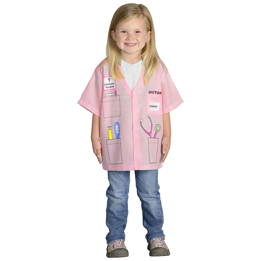 Toddler Doctor Role-Play Pink Shirt with Printed Medical Tools 