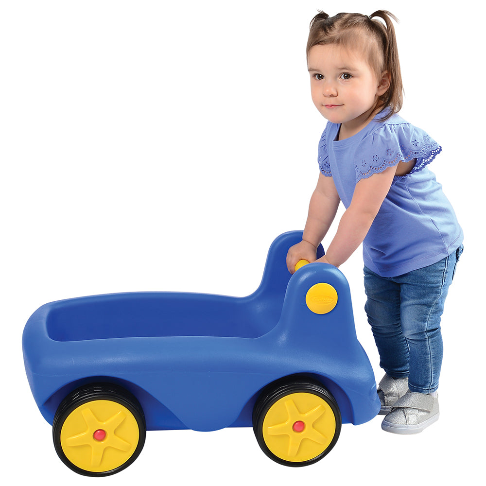 Toddler Pushing Heavy-Duty Big Blue Wagon