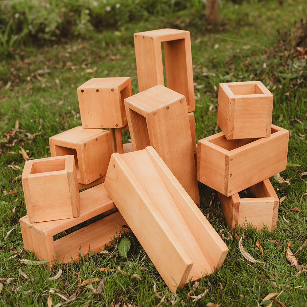 Outdoor Wooden Hollow Blocks | 24-Piece Eucalyptus Building Set for ...