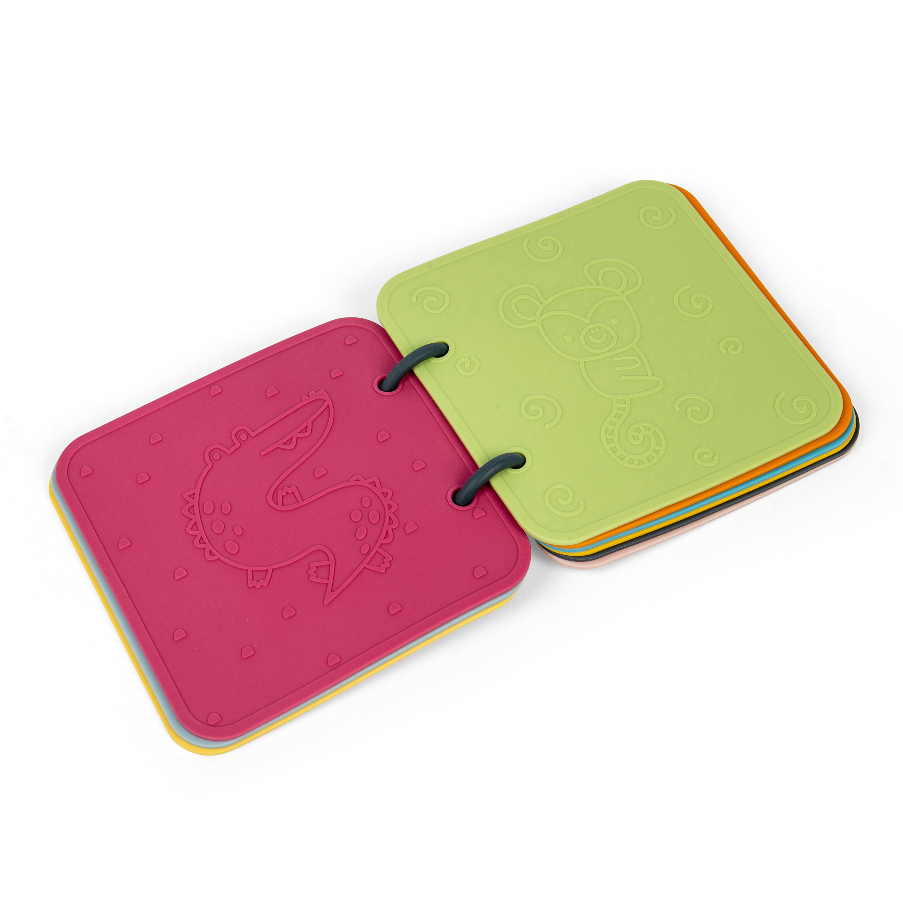 Colorful children's book with embossed letters on a white background