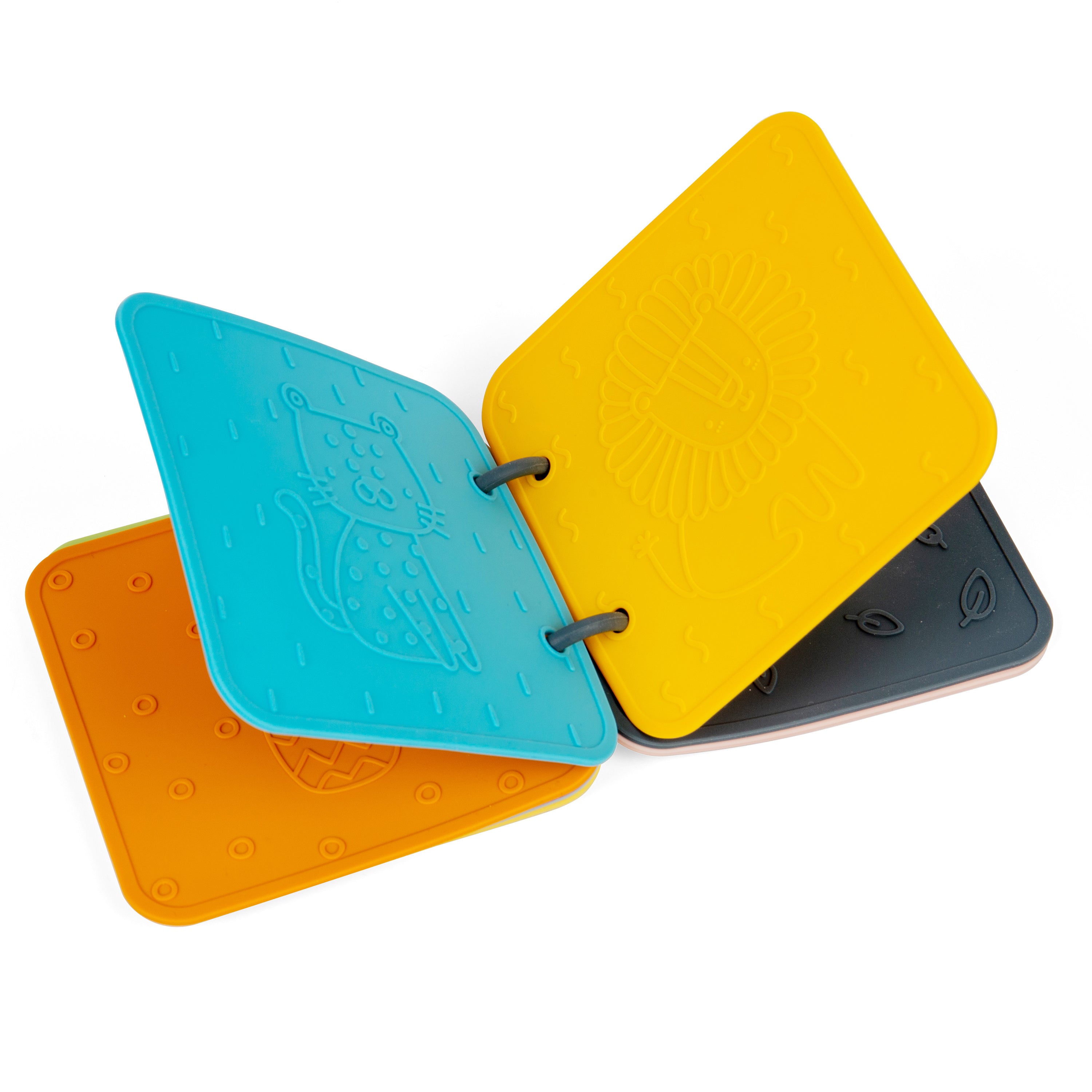 colorful square book pages with textured surface on a white background