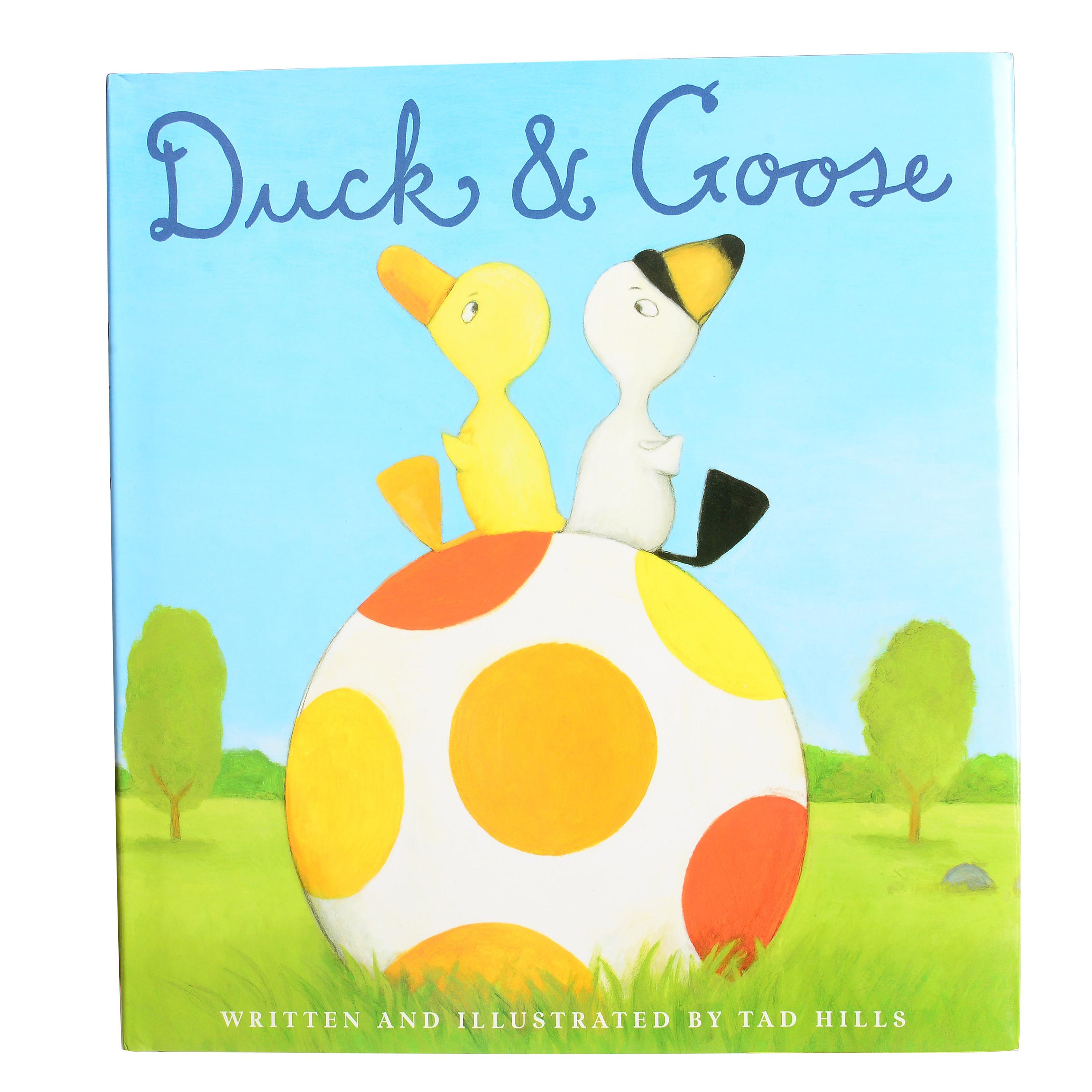 Book cover of 'Duck & Goose' with two cartoon characters on a polka dot ball.