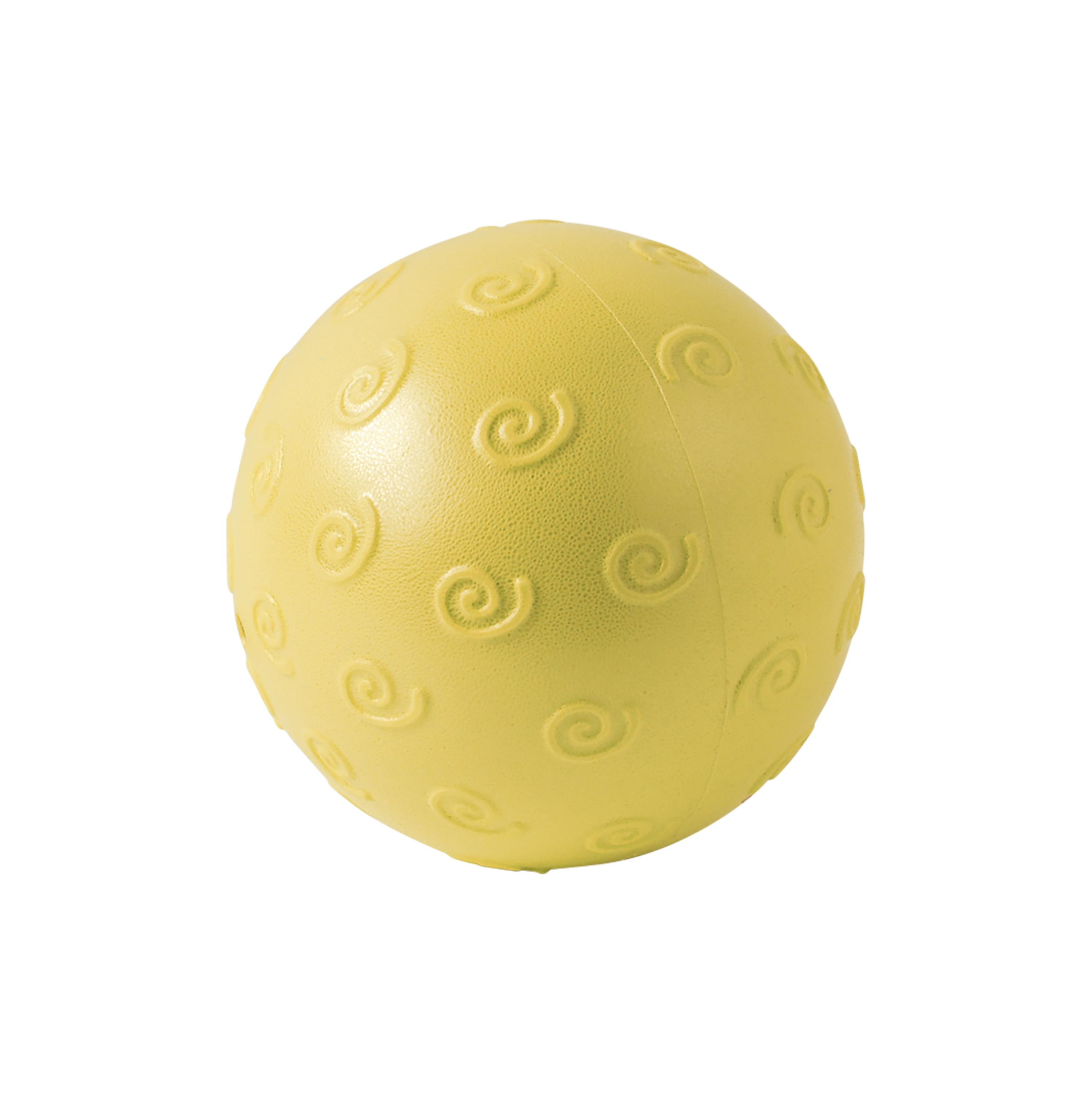 Yellow ball with spiral patterns on a white background