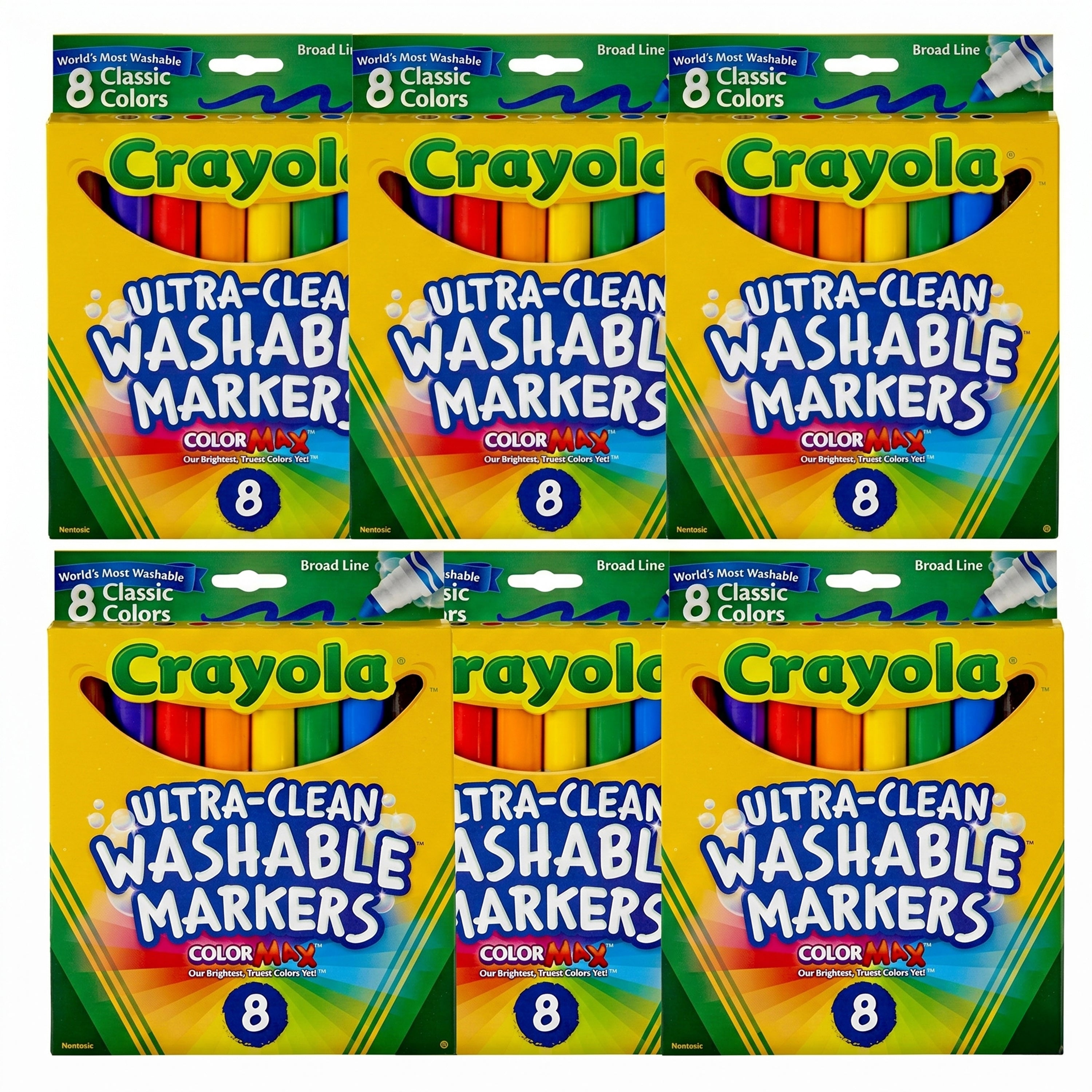 Multiple packages of Crayola Ultra-Clean Washable Markers on a white background
