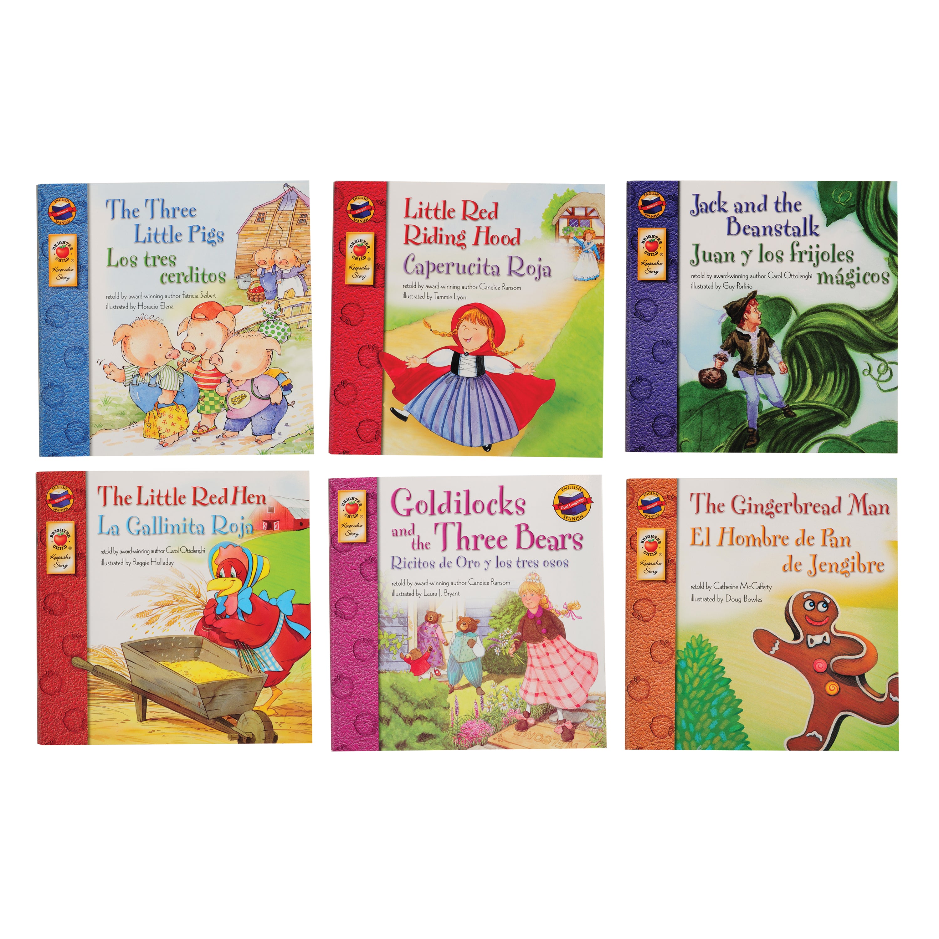 Set of six children's books with colorful covers featuring fairy tale characters on a white background.