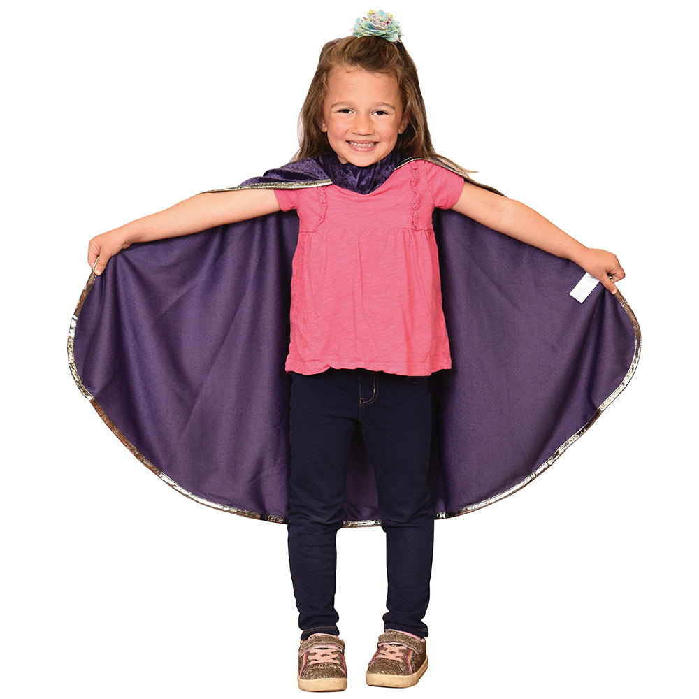 Kid Modeling Purple Cape With Silver Lining