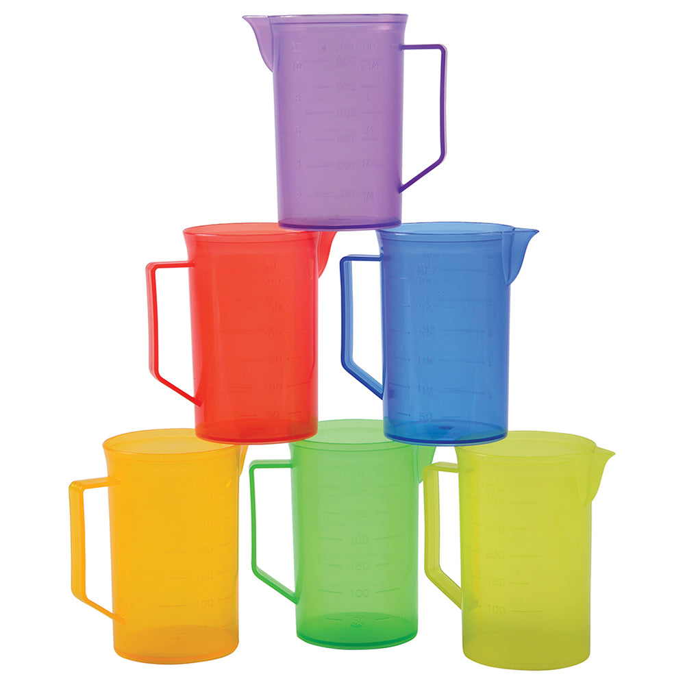 Stack of Translucent Rainbow Sensory Play Water Pitchers