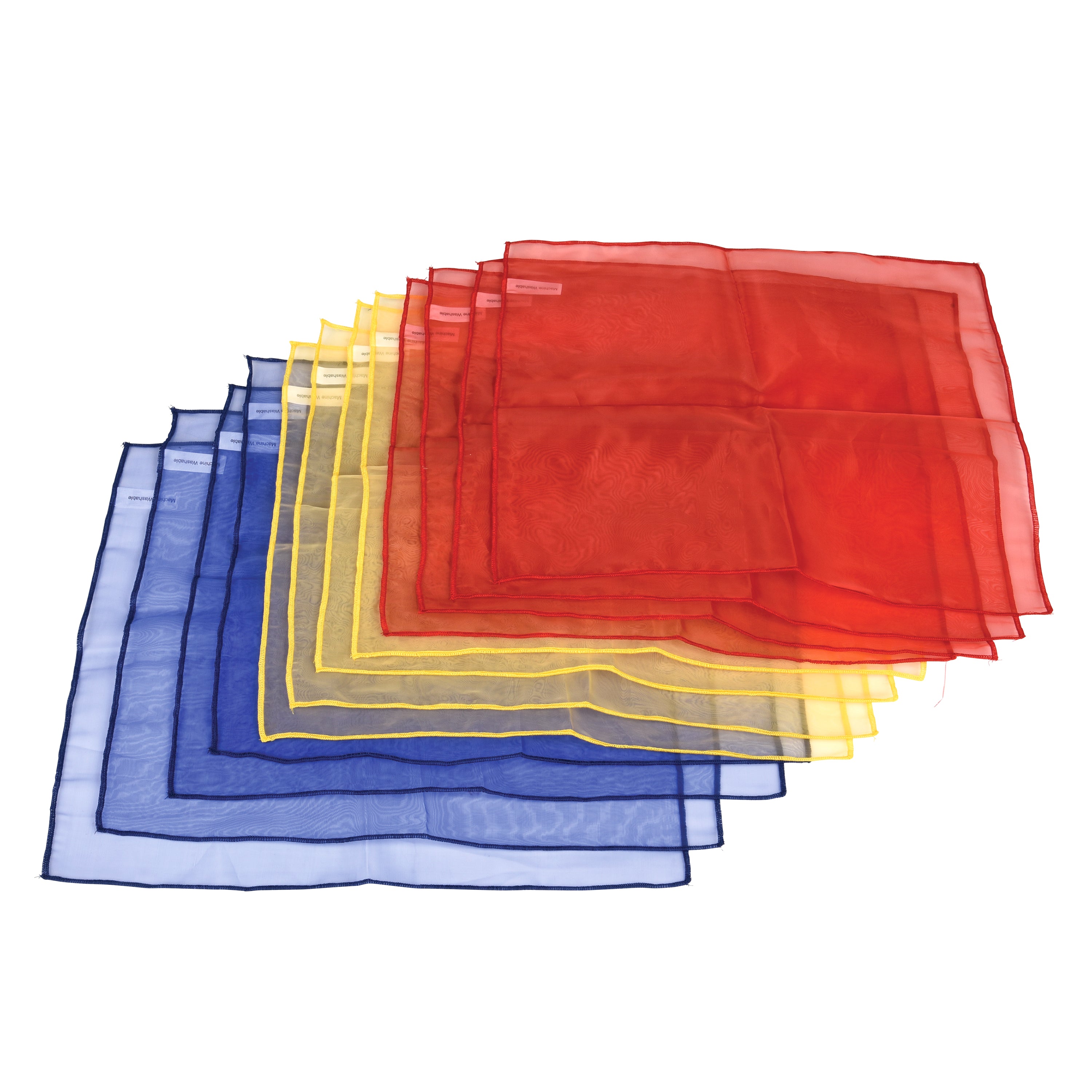 Set of colorful sheer fabric panels on a white background