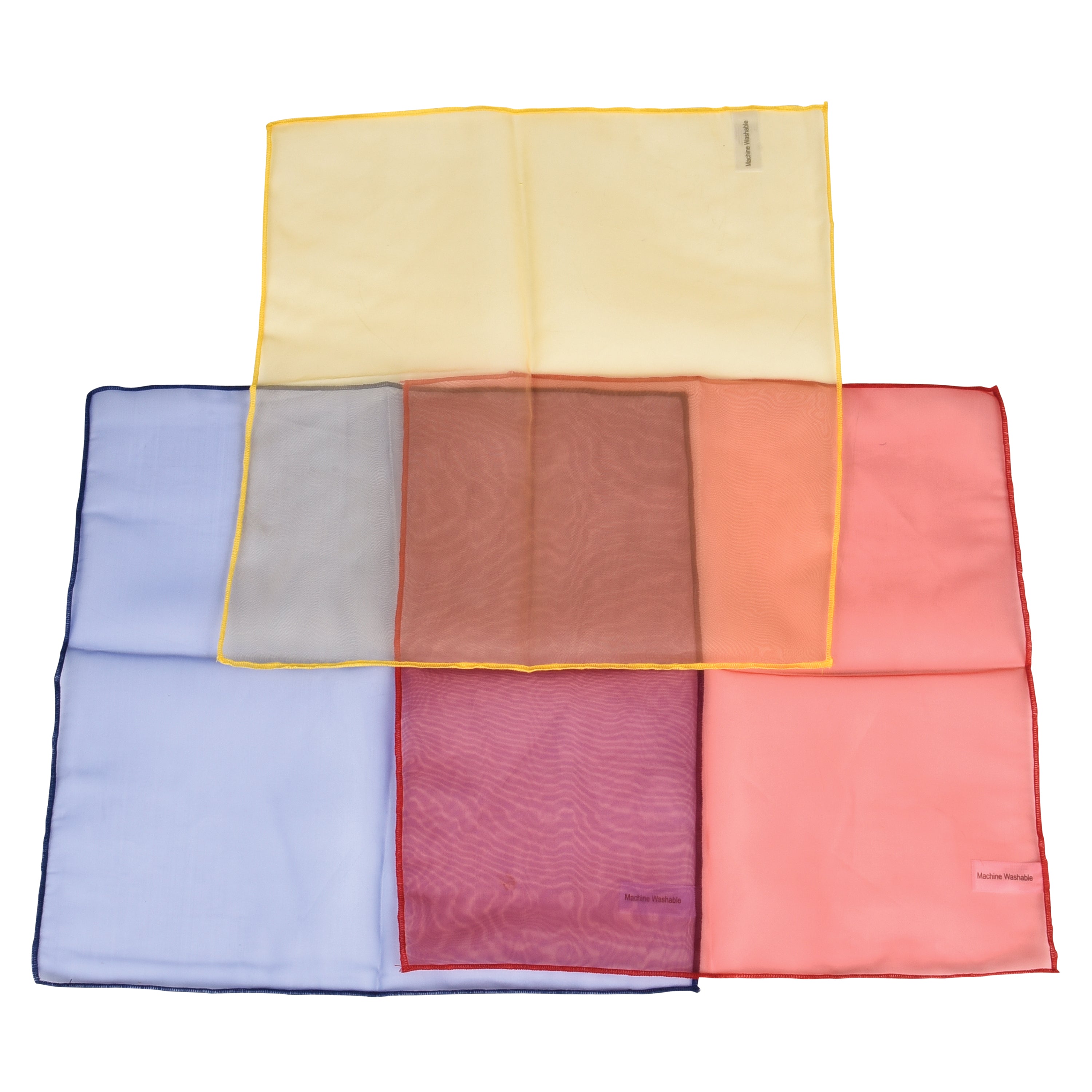 Set of colorful pocket squares arranged in a grid on a white background