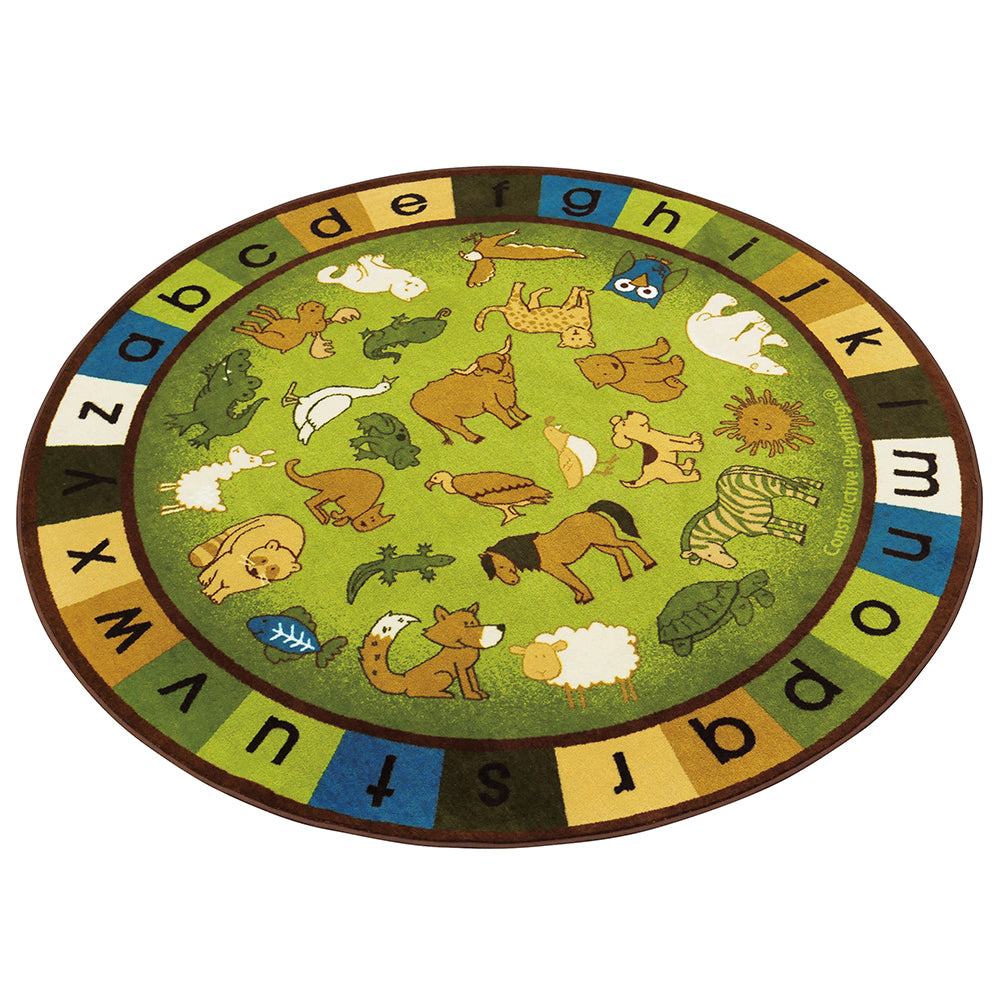 Earthtone Animals Alphabet Rug | 6' Round, Stain-Resistant & Durable Classroom C CKD-320