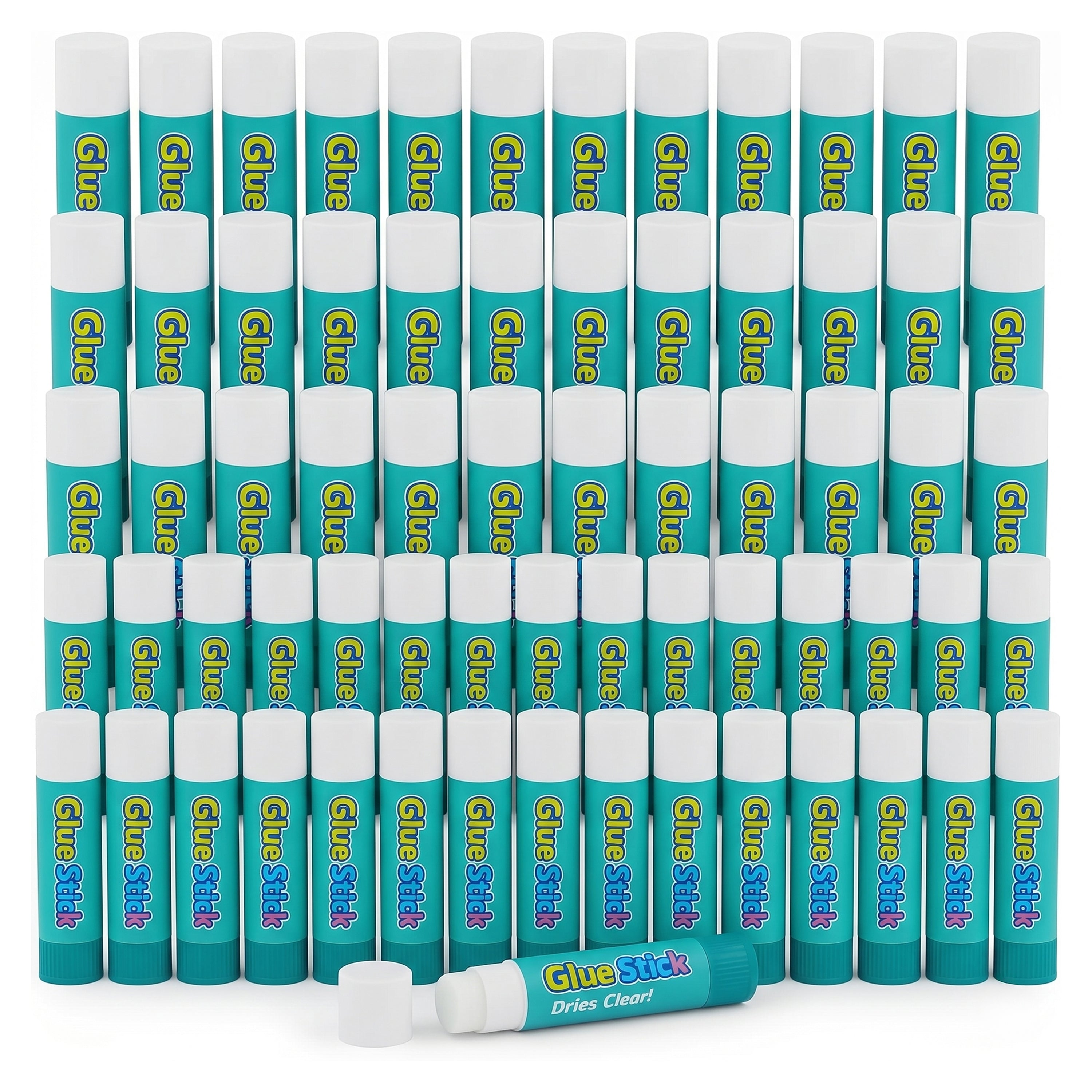 Multiple glue sticks with visible brand name on a white background