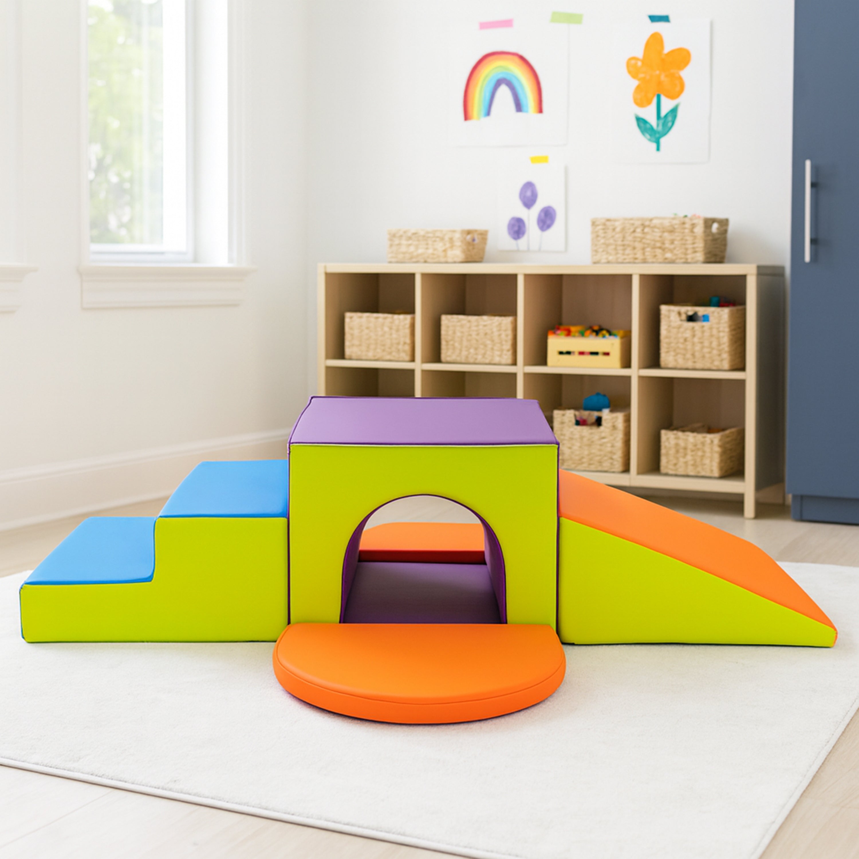 Single Tunnel Plus Climber | Foam Indoor Playset with Slide, Tunnel & Stairs