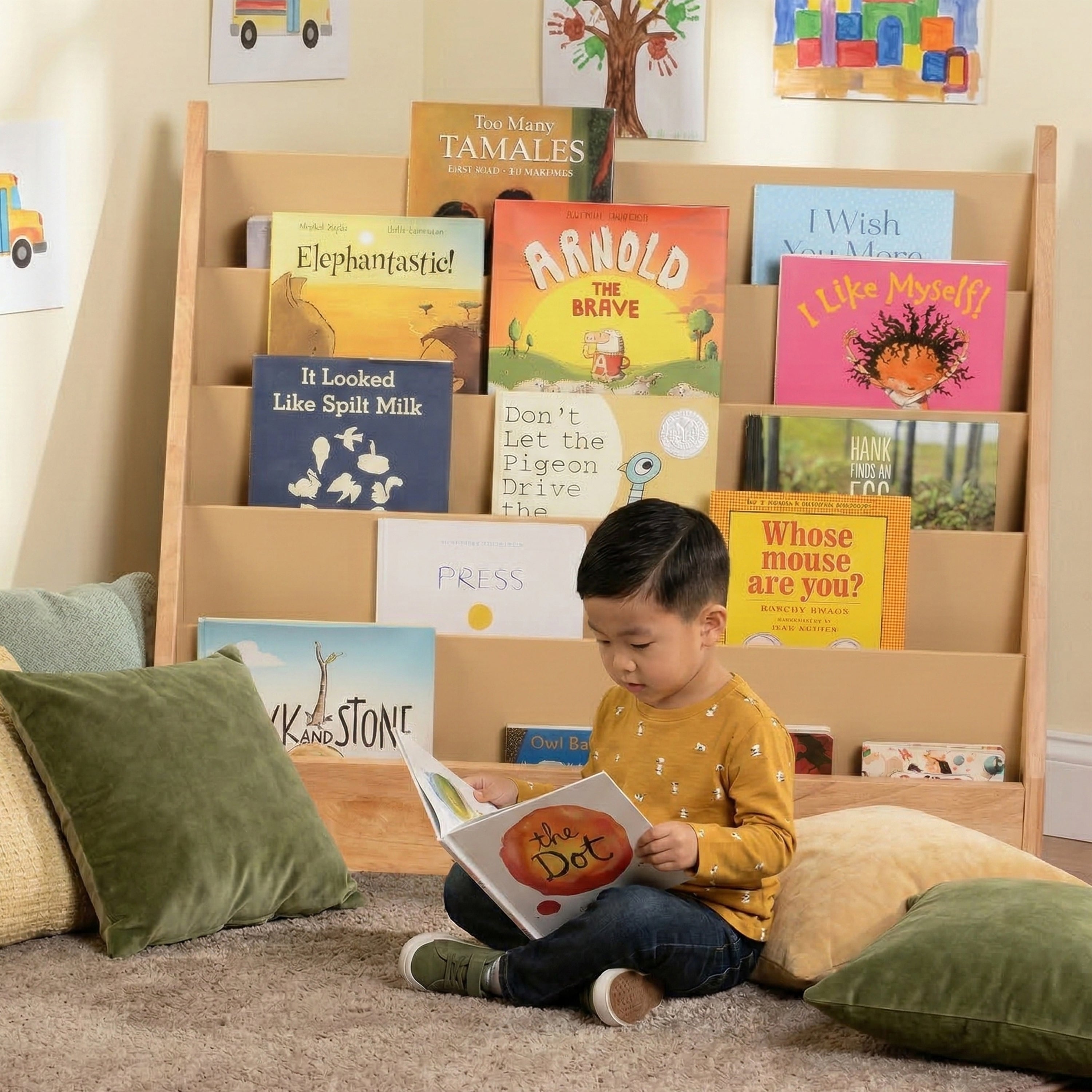 5-Shelf Wooden Book Display | Child-Height Classroom Organizer