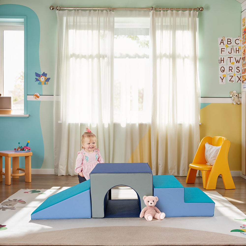 Tunnel & Ramp Soft Climber Set | 3-Piece Gross Motor PlayForms in the play room