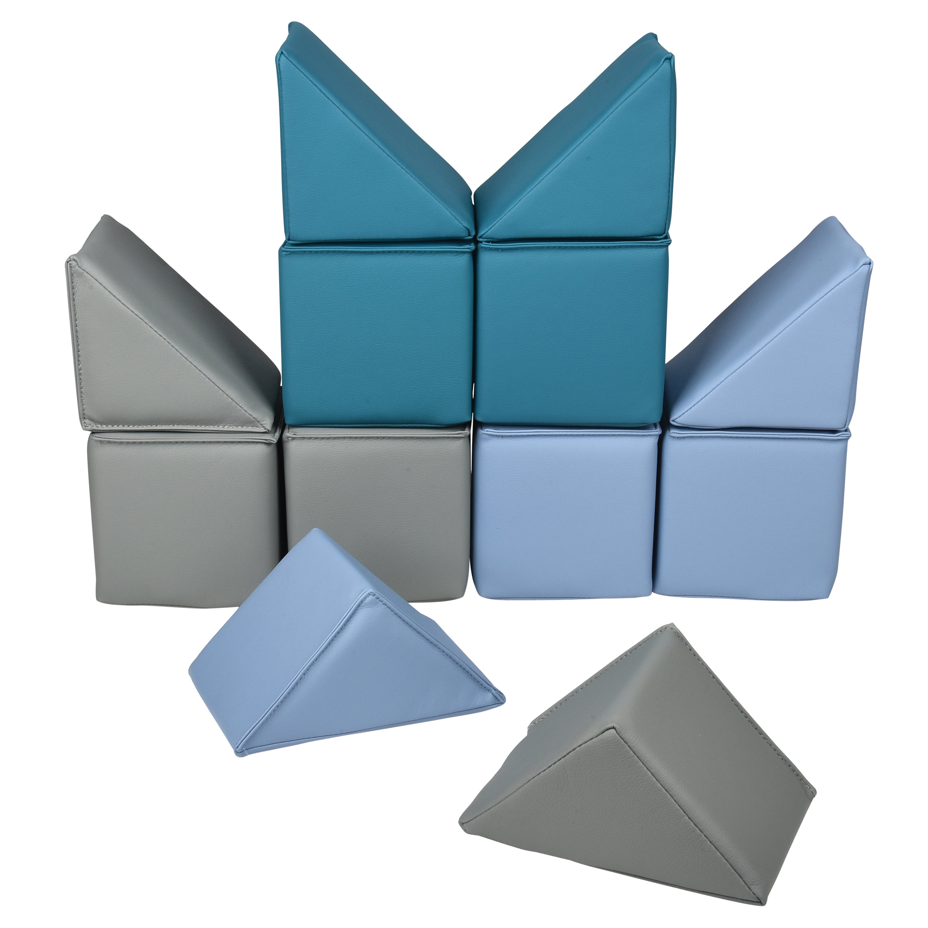 Set of blue and gray foam blocks on a white background