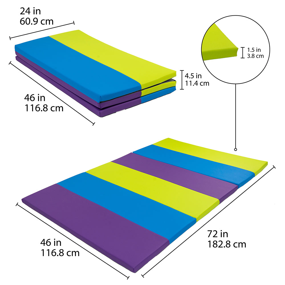 Colorful mat with dimensions labeled on a white background