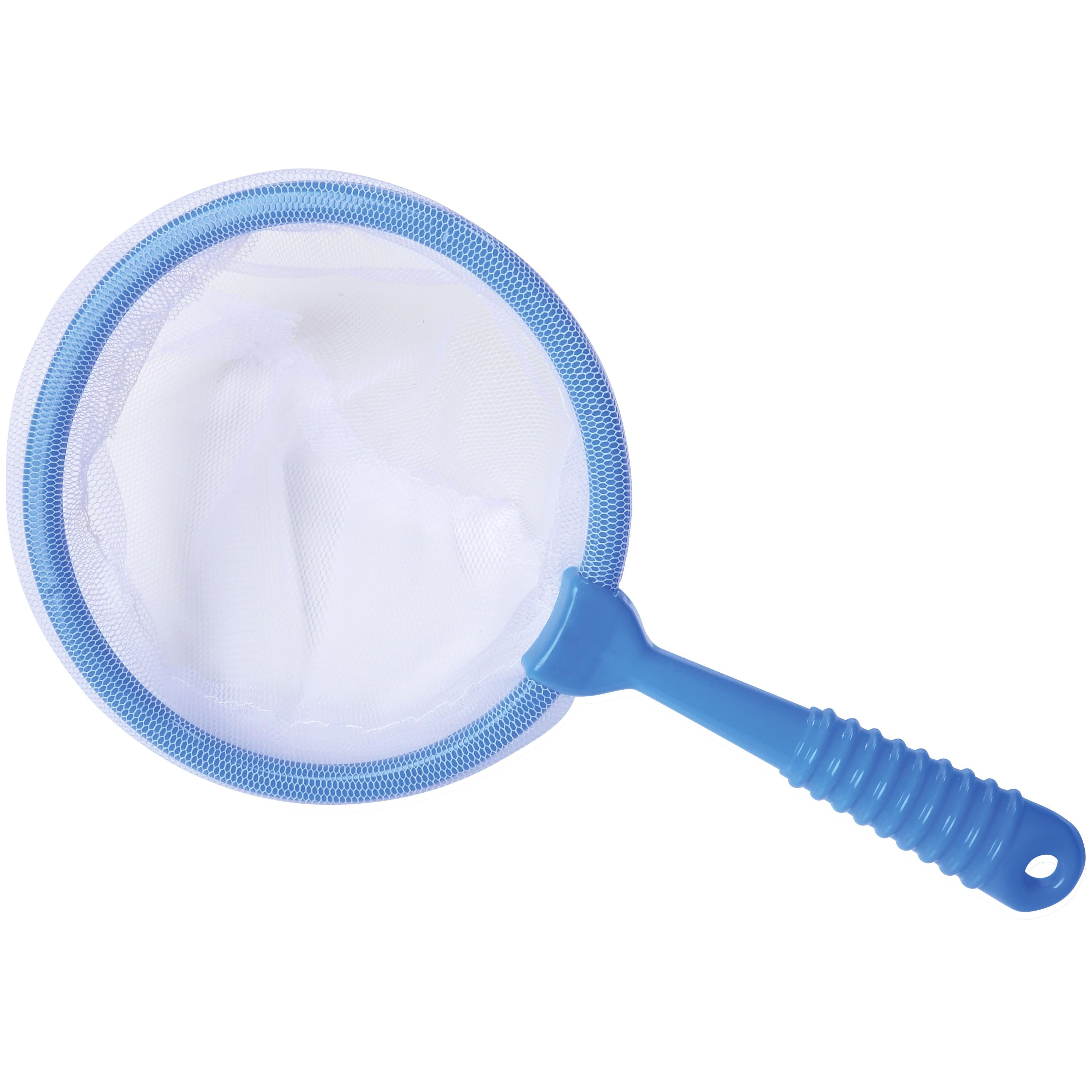 Blue mesh skimmer with white net on a white background