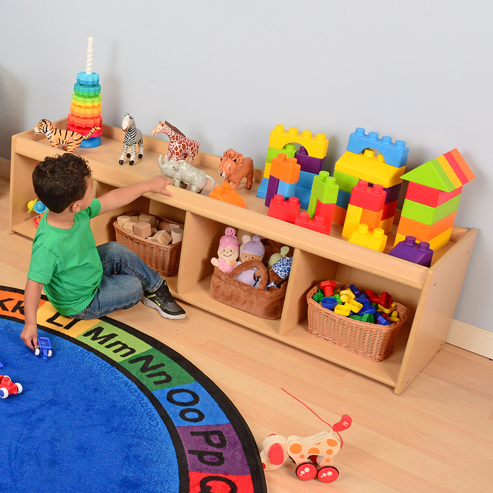 Low Open Storage Unit with Lip Edge Used In the Classroom for Toys