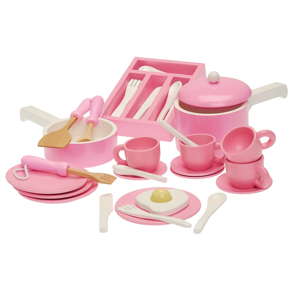 36-Piece Wooden Toy Kitchen Basics Set | Dishes, Pots, Pans & Utensils