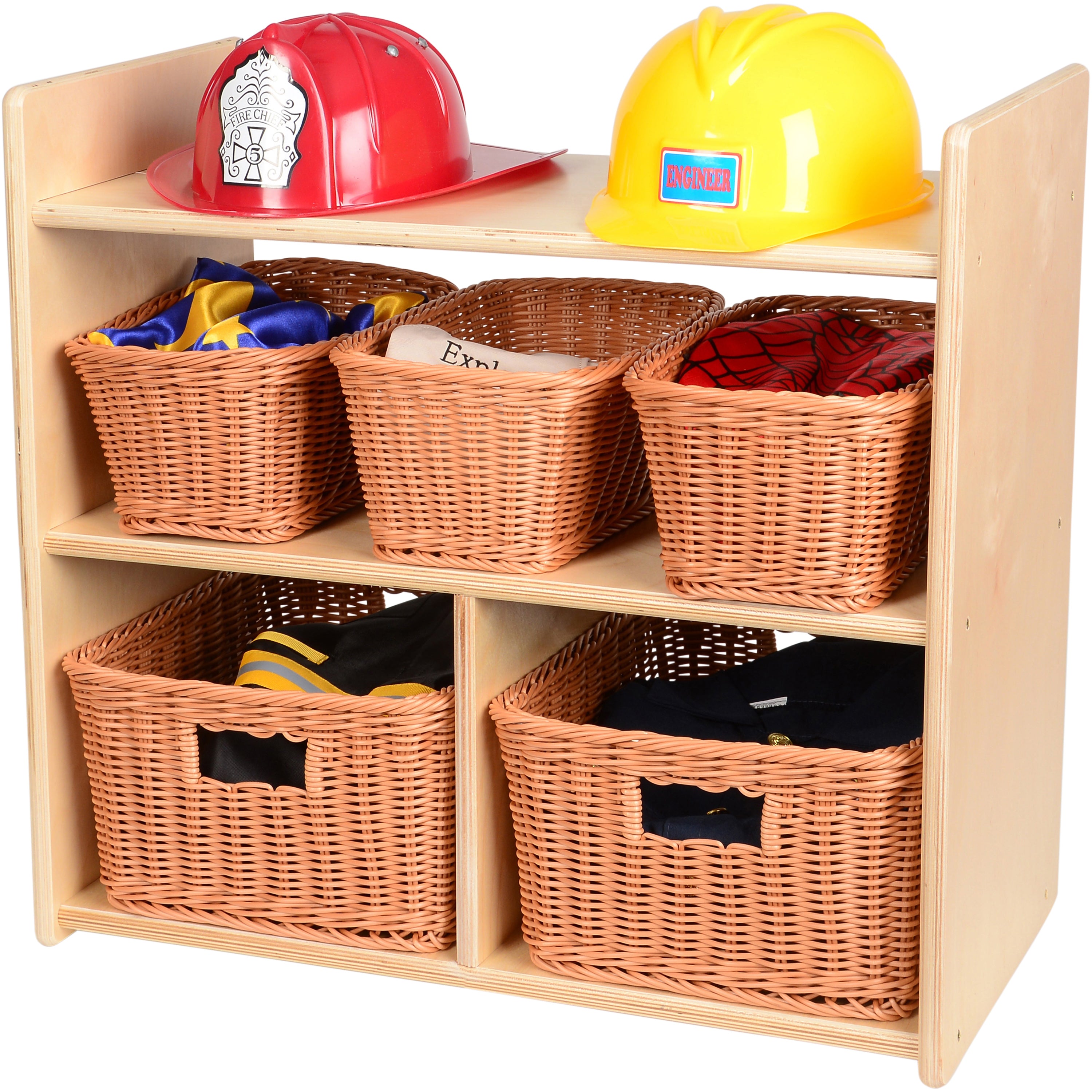 Wooden Dress-Up Storage Shelf with 5 Baskets