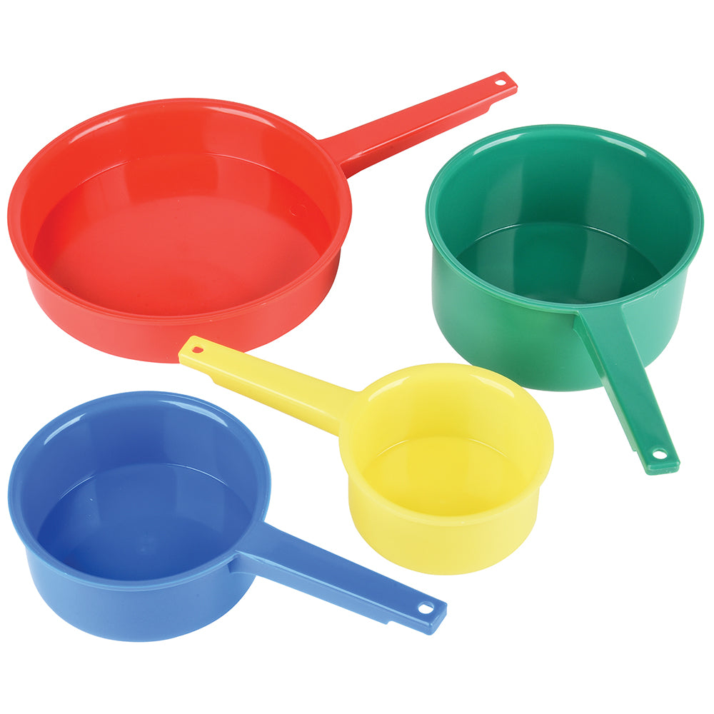 Four Plastic Pretend Pots and Pans