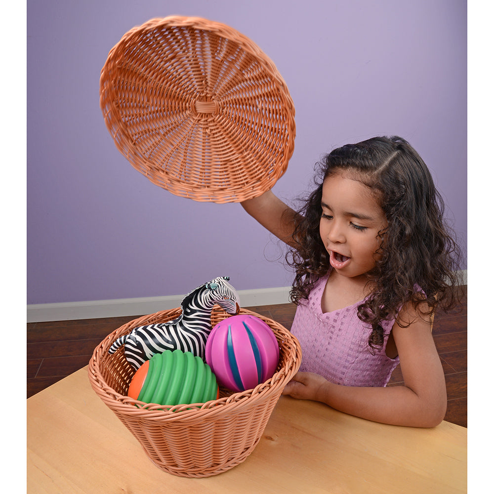 Durable Round Storage Basket with Lid used for Classroom Storage