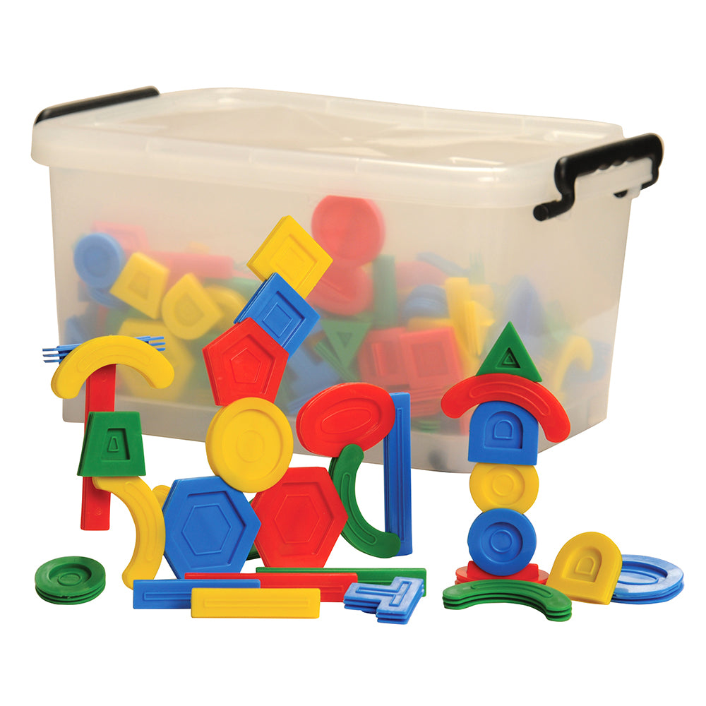 Constructive Playthings Exclusive Building Shapes with Reusable Storage Tub