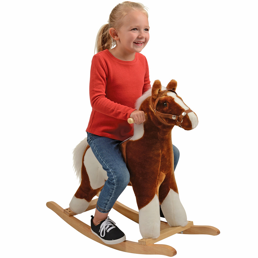 Kid Riding Plush Pinto Rocking Horse