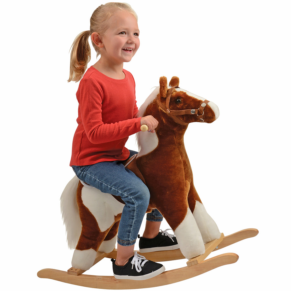 Kid Riding Plush Pinto Rocking Horse