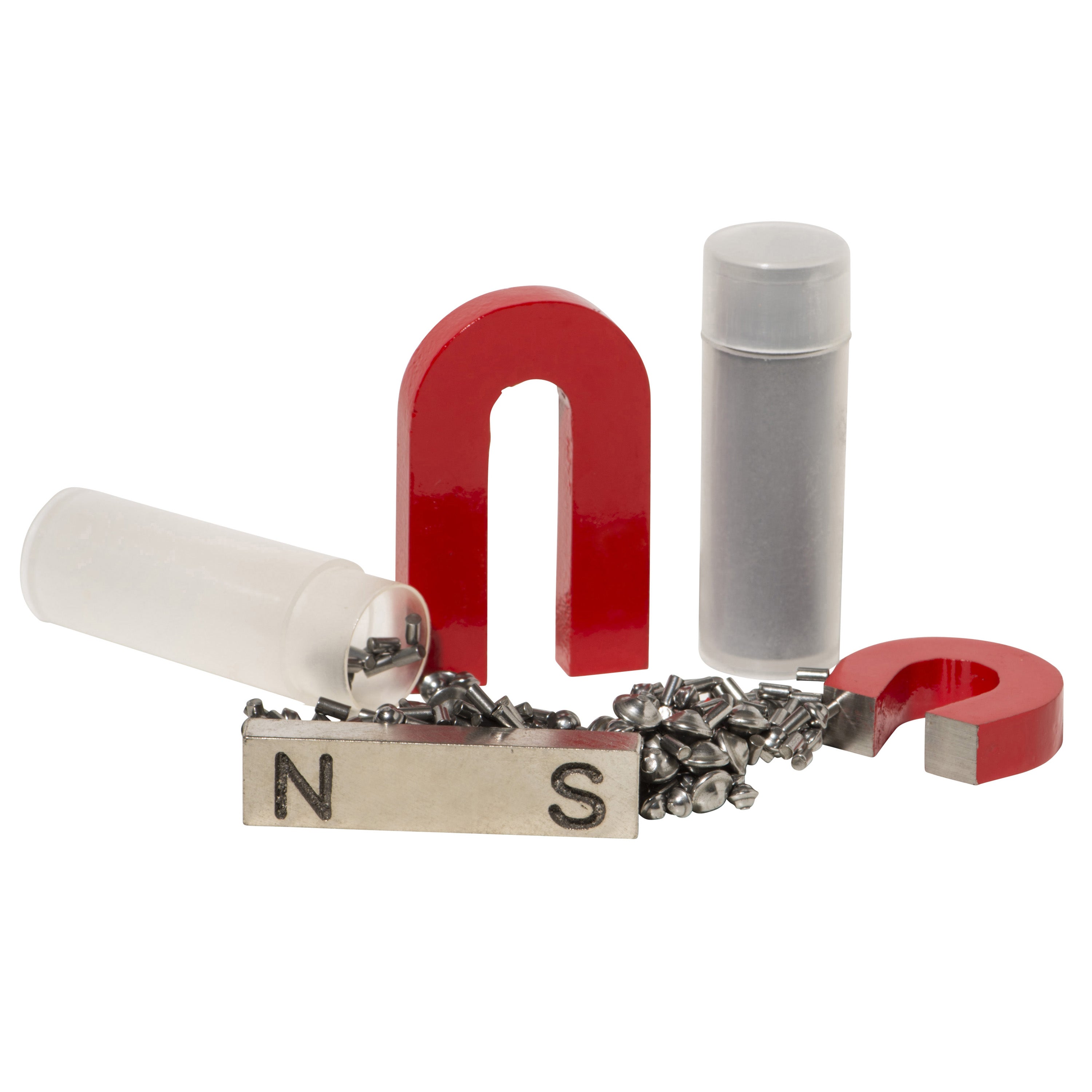Alnico Science Kit- 1" horseshoe, 2" horseshoe, 2" bar magnet plus a tube of iron filings and steel shapes