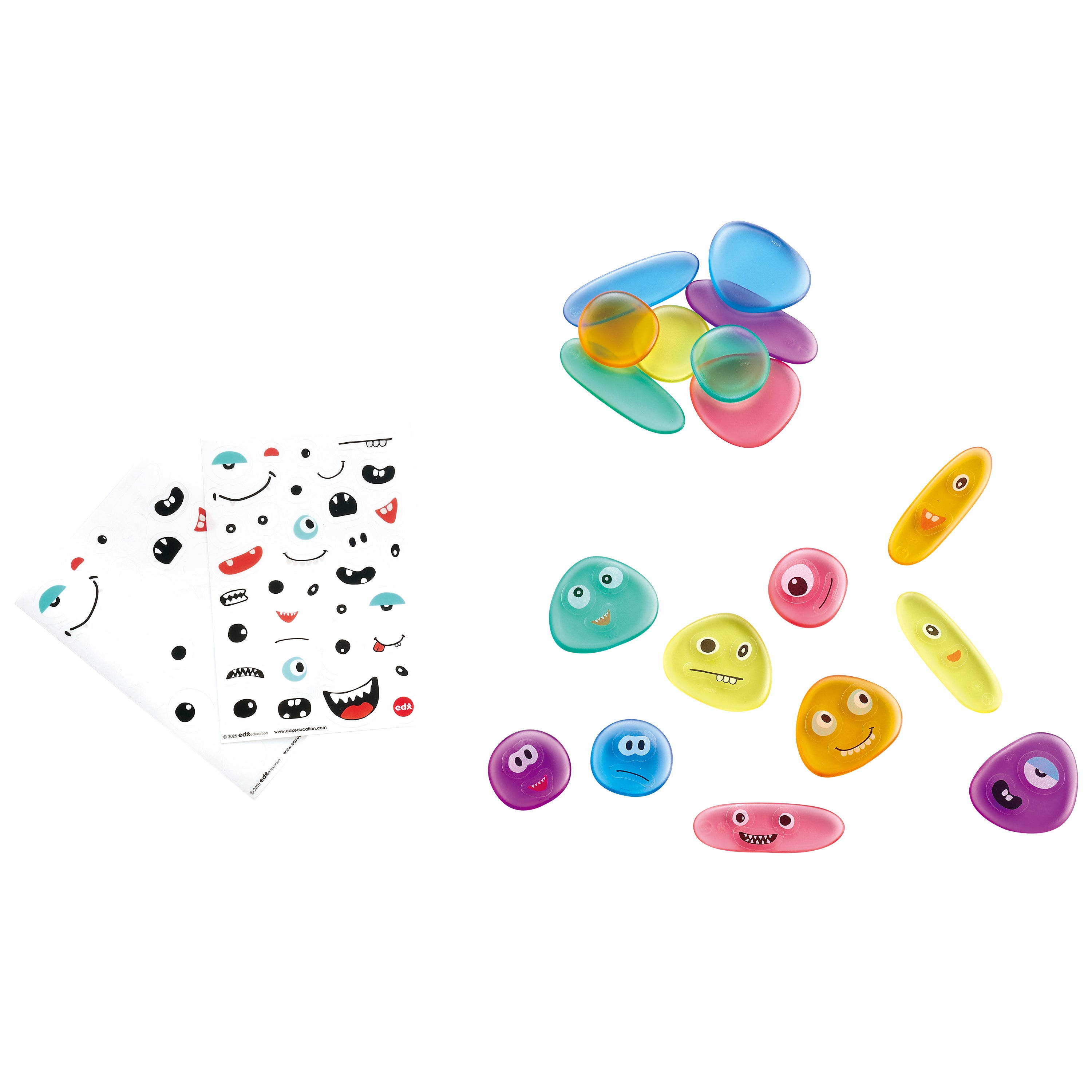 Colorful emoji-style stickers on a white background