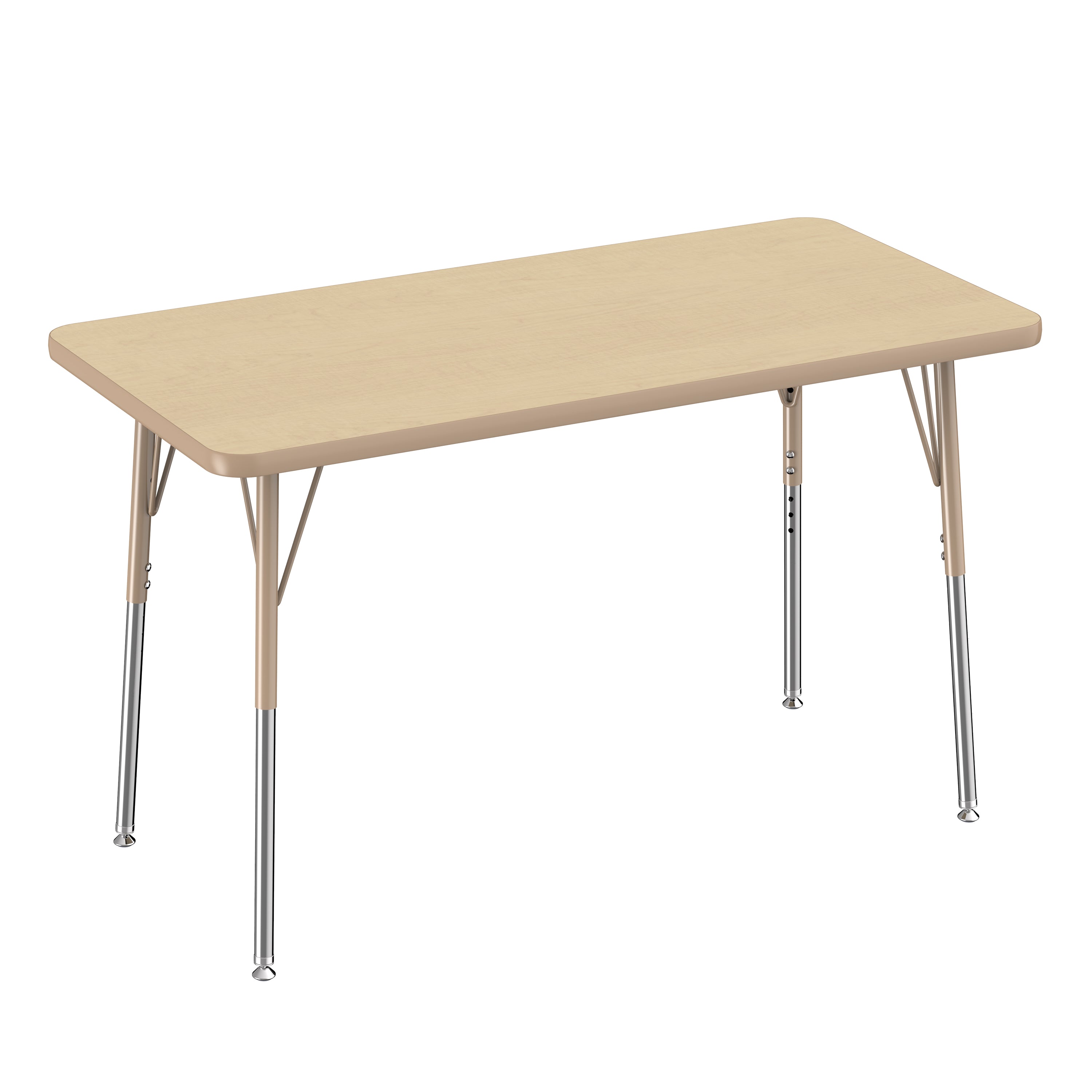 Beige rectangular table with metal legs on a white background