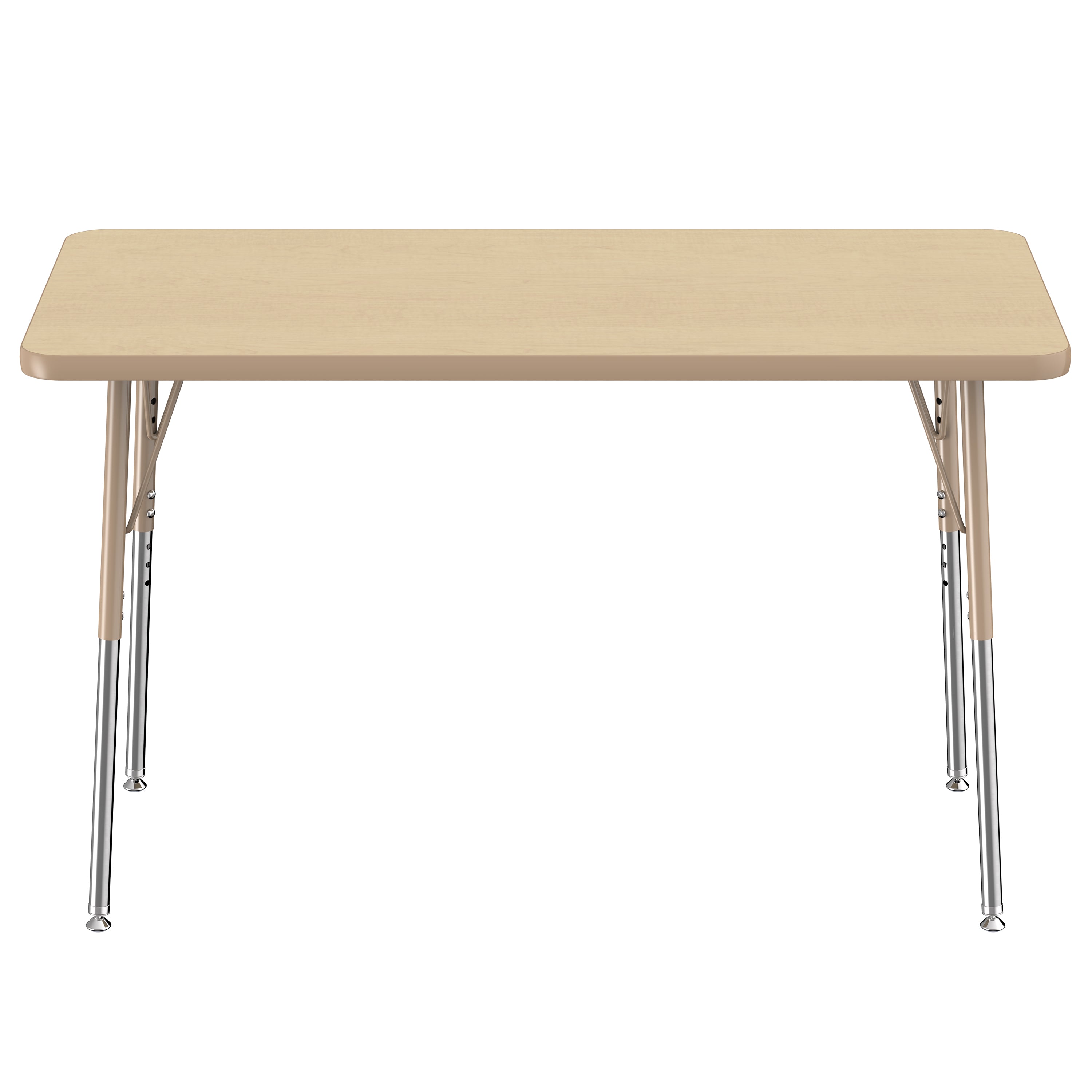 Beige rectangular table with metal legs on a white background