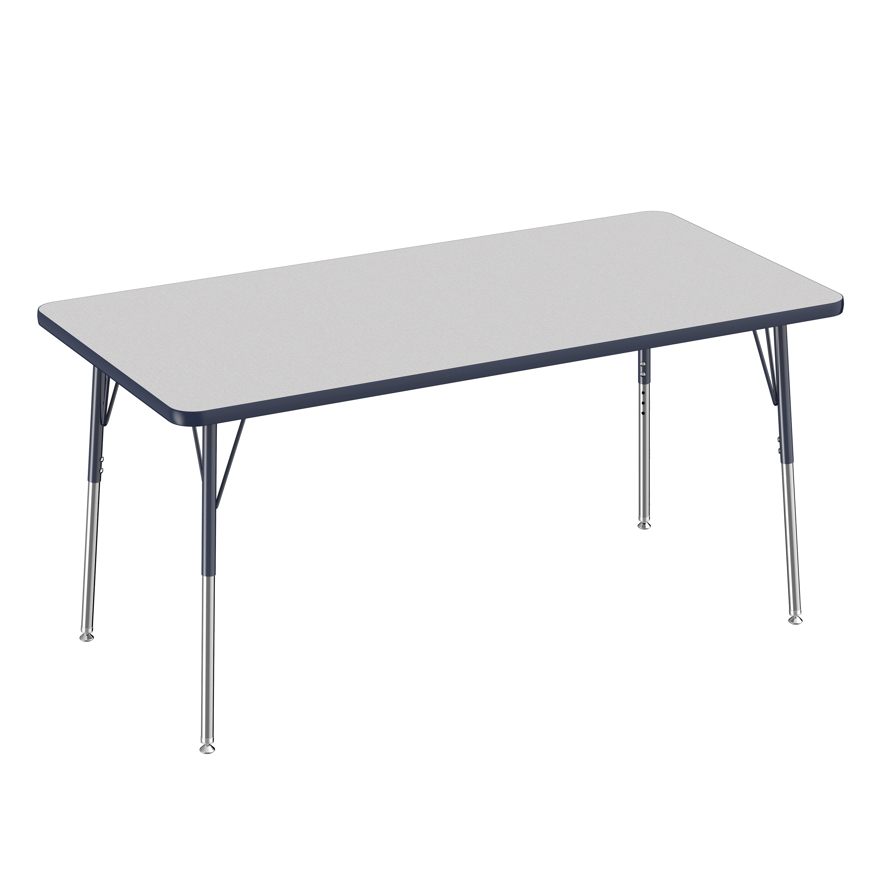 Rectangular table with a gray top and metal legs on a white background