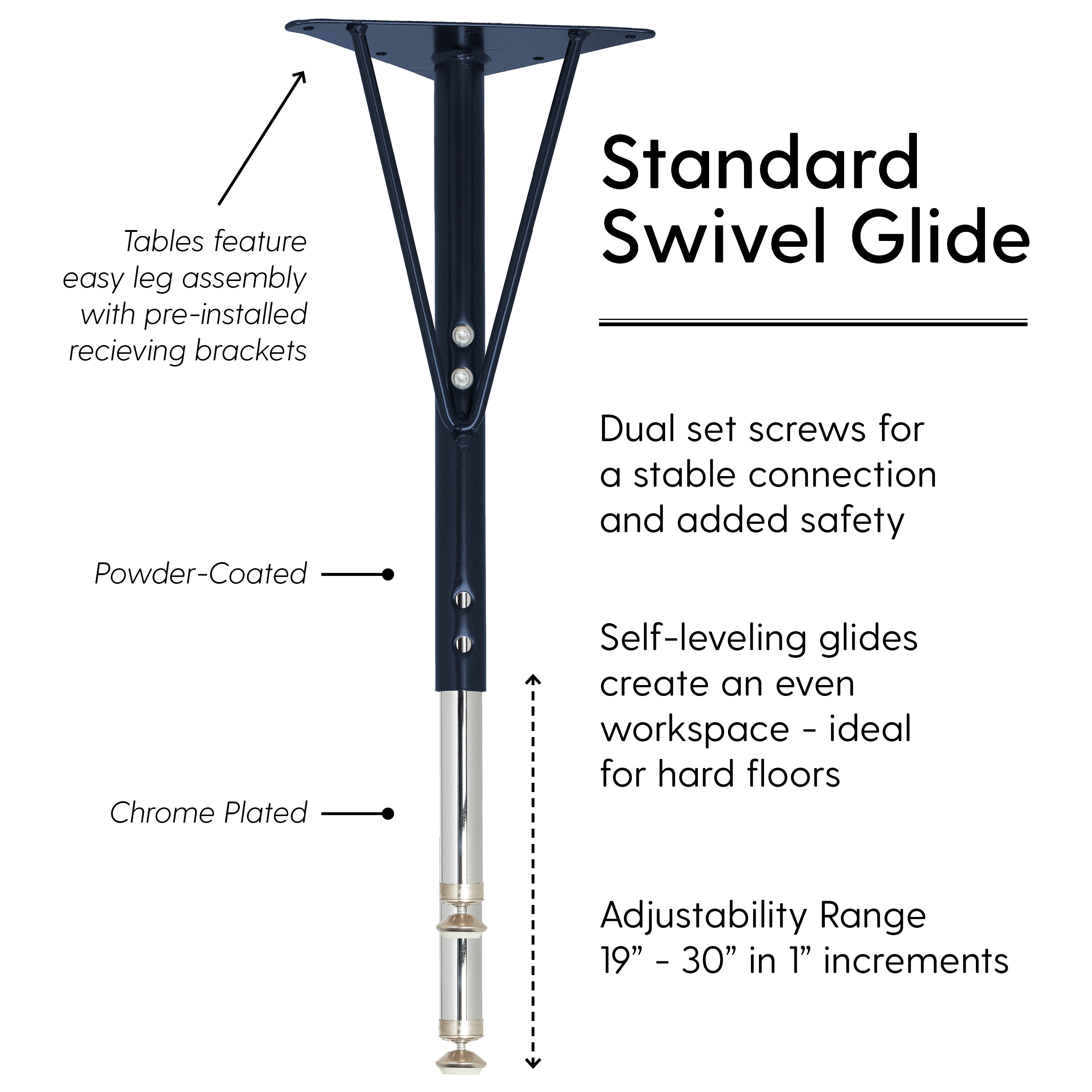 Standard swivel glide with features highlighted on a white background