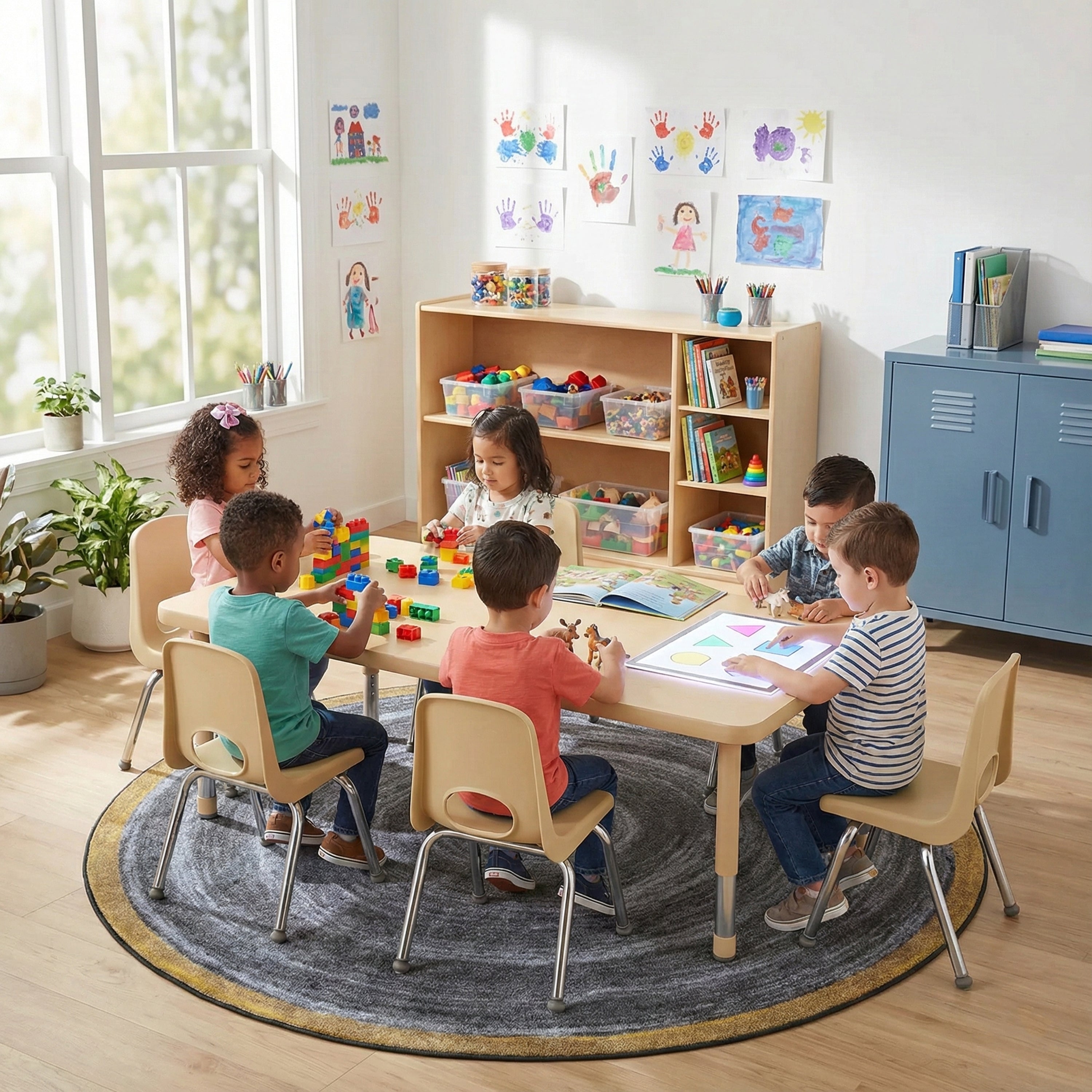 30" x 60" Adjustable Chunky Leg Table with 6 Chairs (12" seat height)