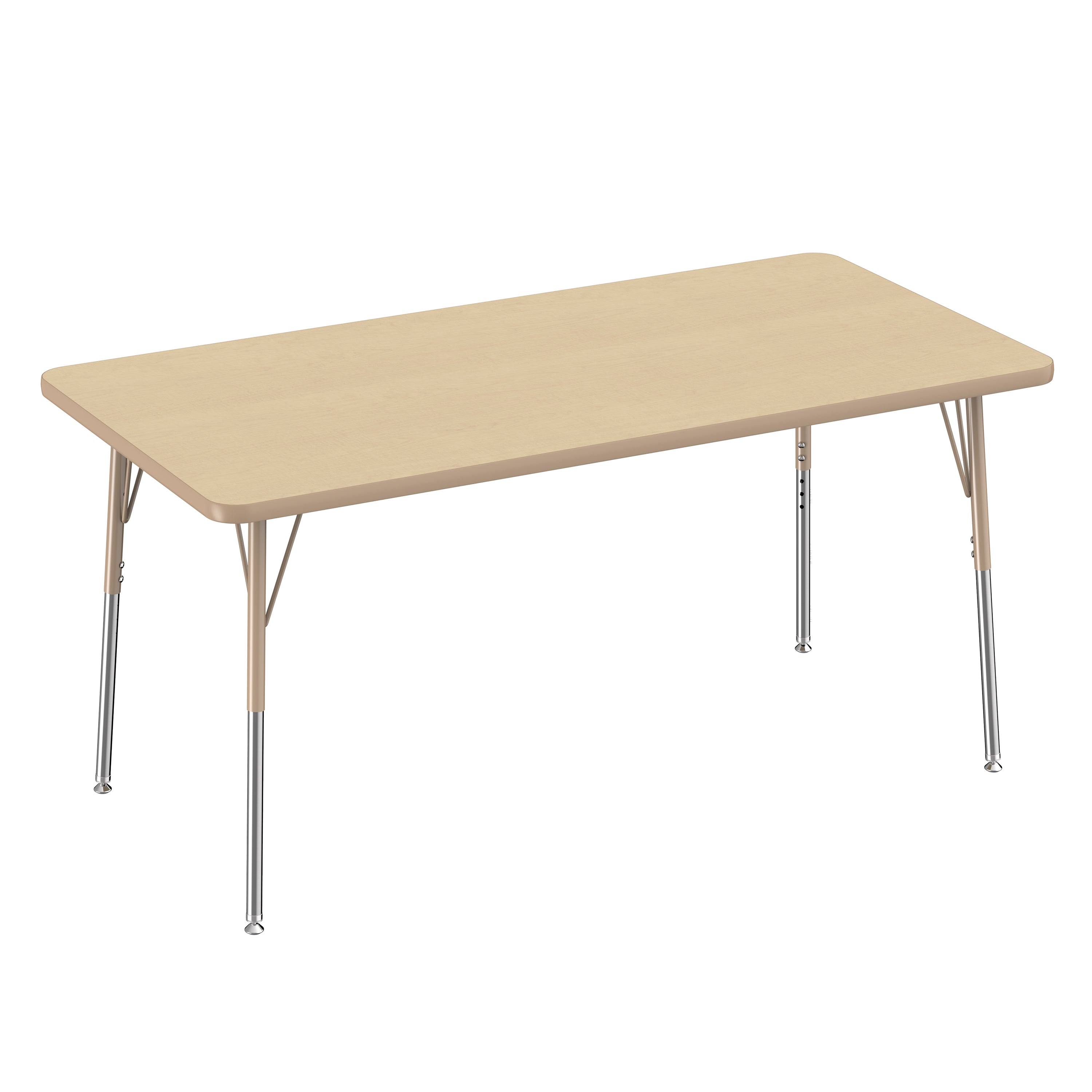 Beige rectangular table with metal legs on a white background