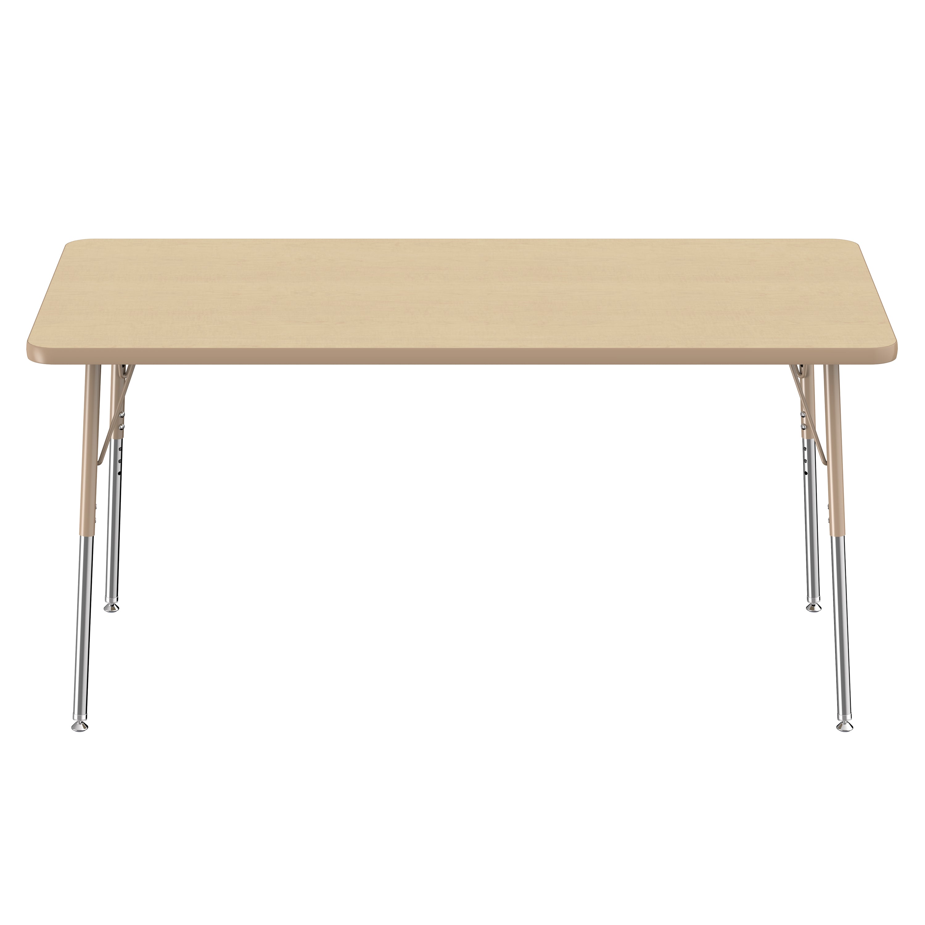 Beige rectangular table with metal legs on a white background