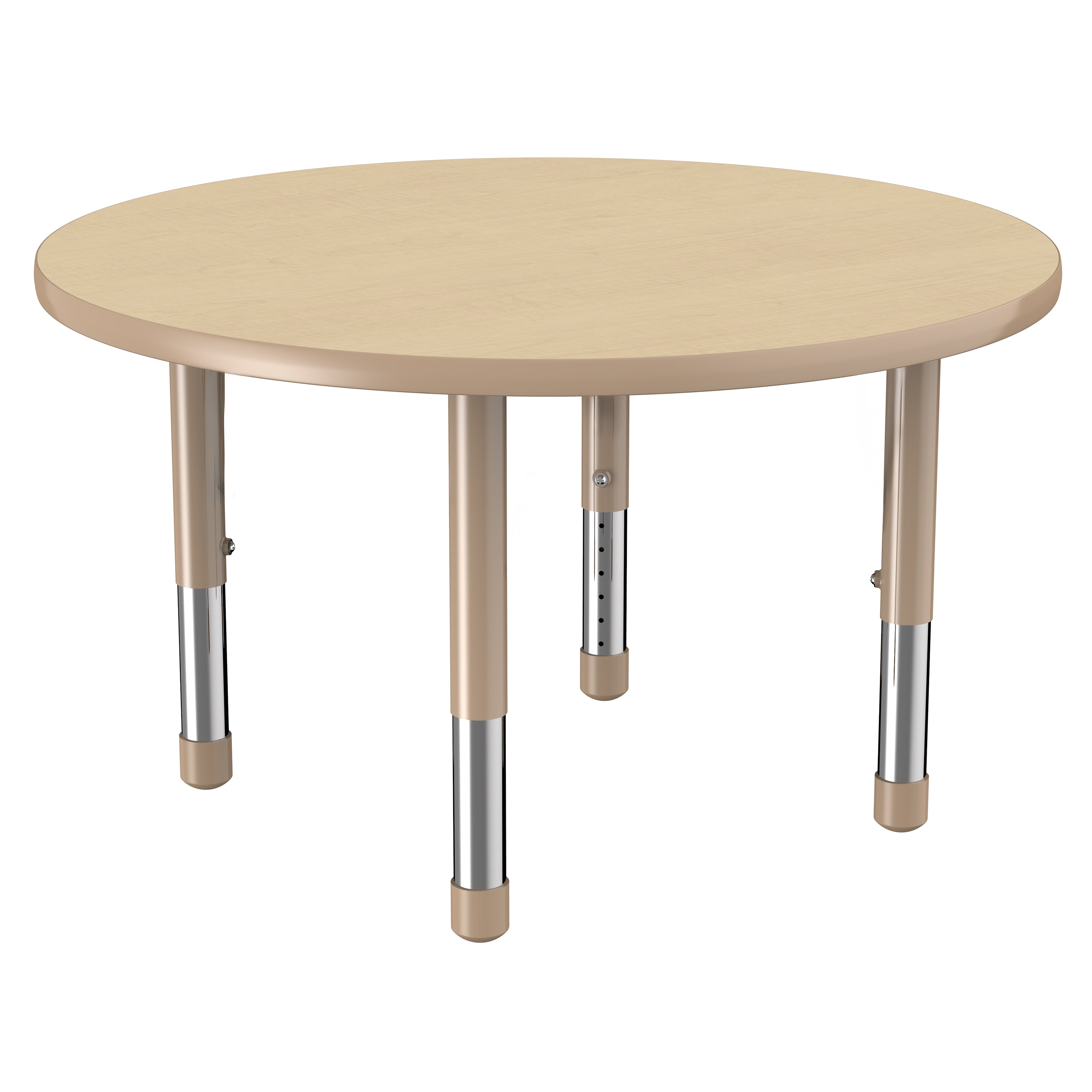 Round table with beige top and silver legs on a white background