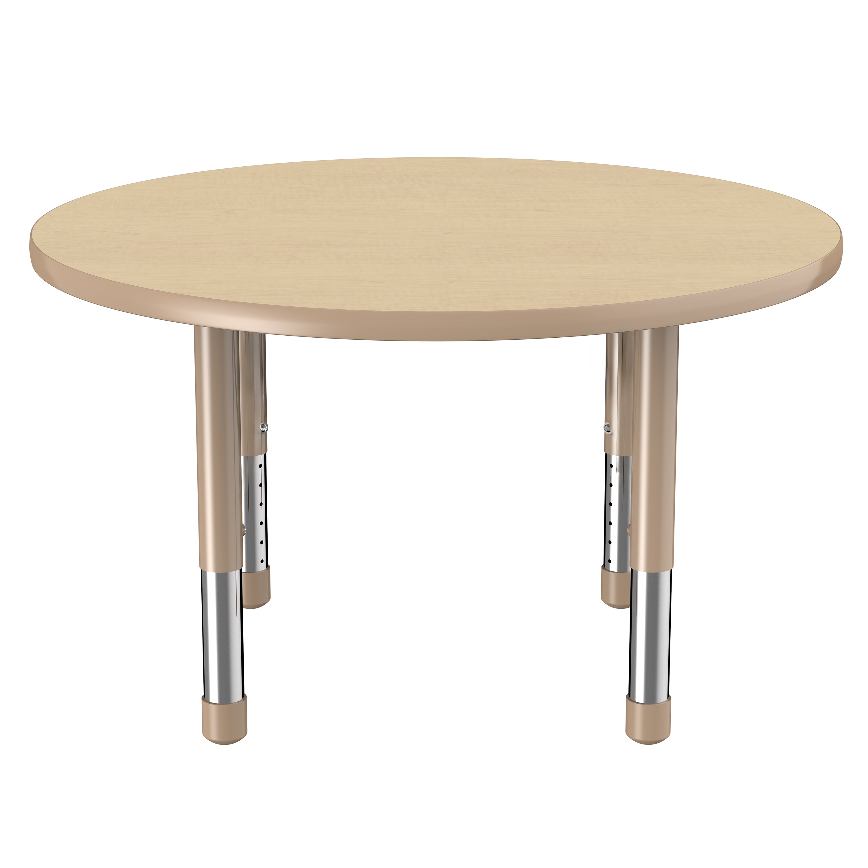 Round beige table with metal legs on a white background
