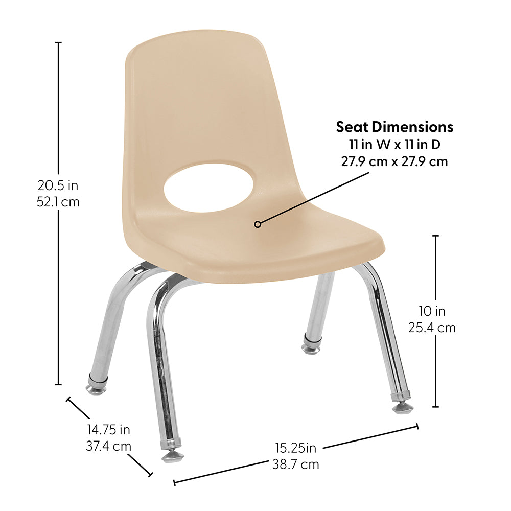 Beige chair with measurements on a white background