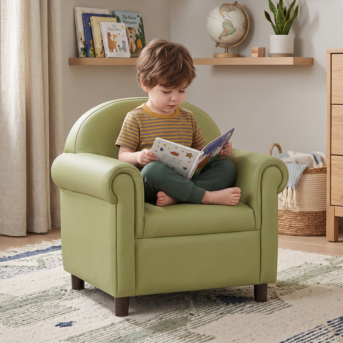 Little Lux Fern Green Preschool Lounge Chair | Adjustable Kids’ Soft Seat for Reading & Relaxation
